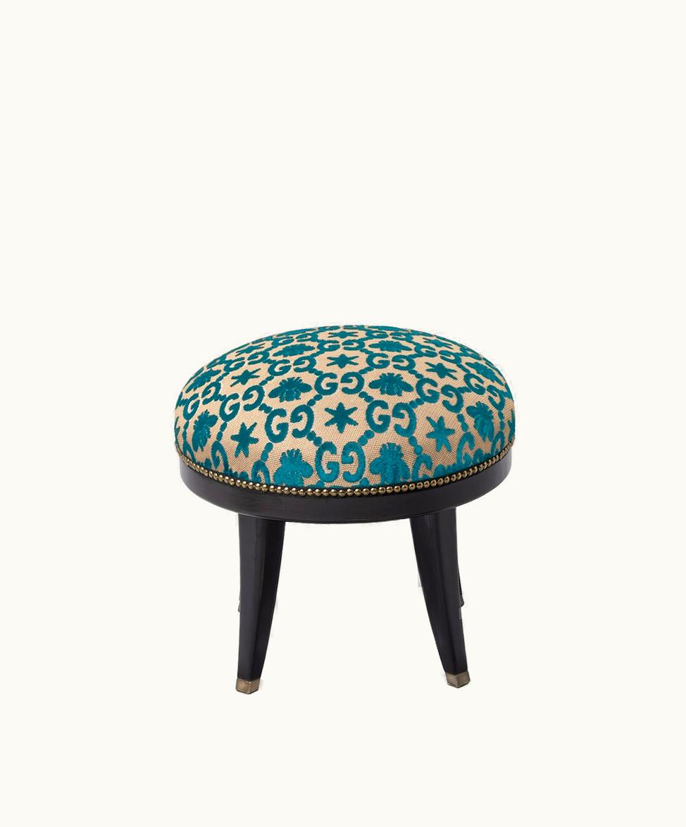 Gucci Gucci GG Bee And Star Jacquard Round Stool Blue Velvet Jacquard