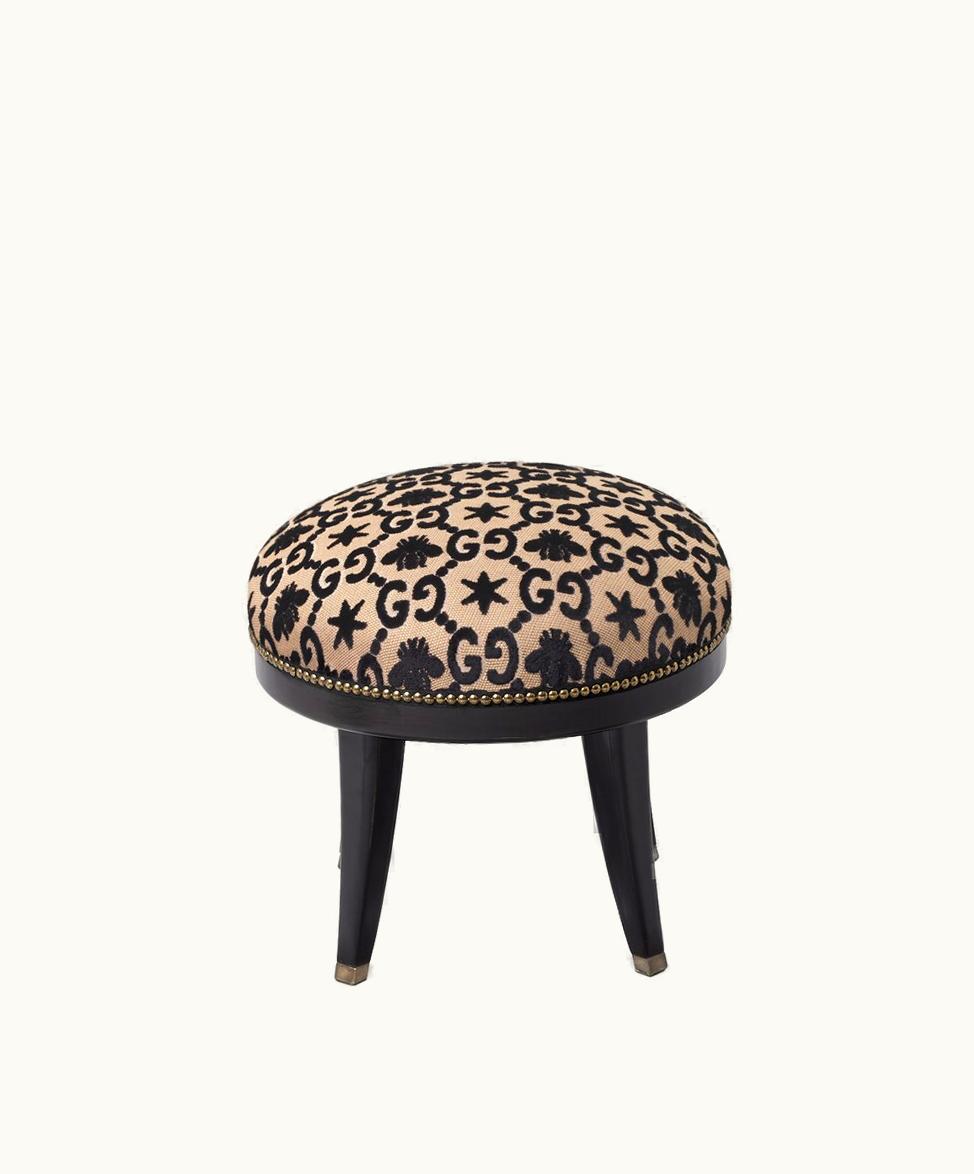 Gucci Gucci GG Bee And Star Jacquard Round Stool Black Velvet Jacquard
