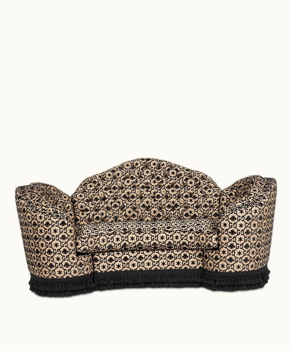 Gucci Gucci GG Bee And Star Capitonnè Camelback Sofa Beige And Black Velvet