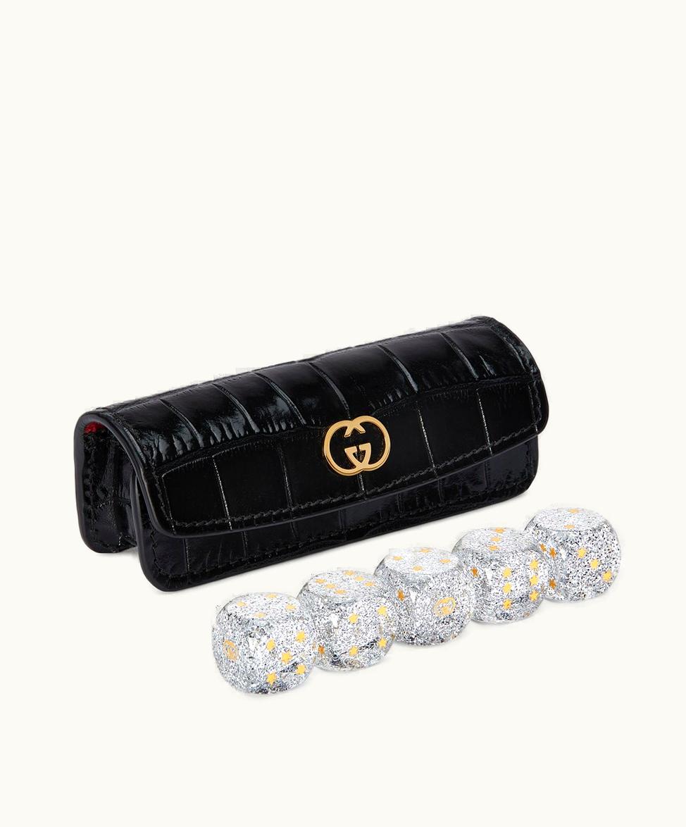Gucci Crocodile Dice Set With Interlocking G Black