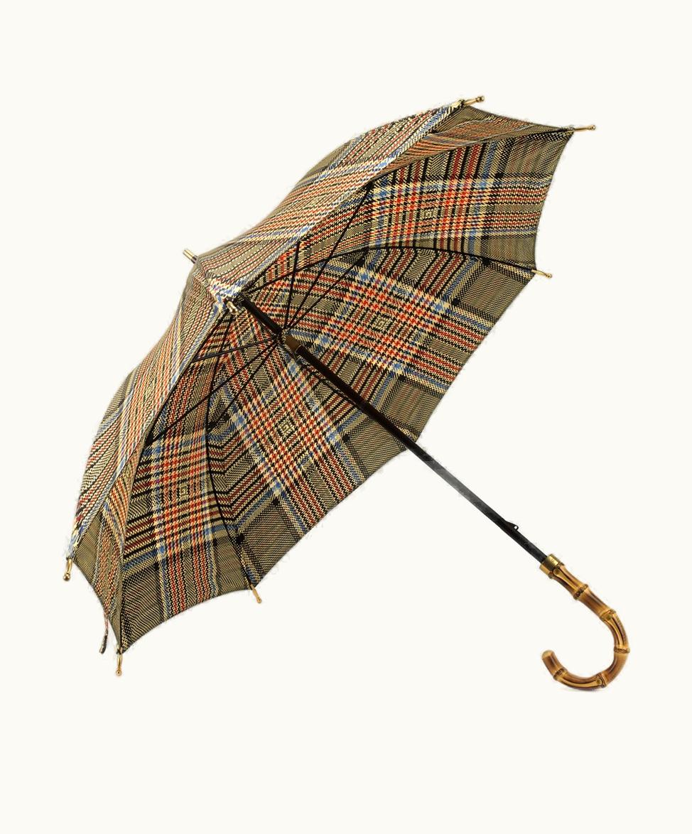 Gucci Gucci Square G Tartan Print Nylon Umbrella Brown And Multicolour
