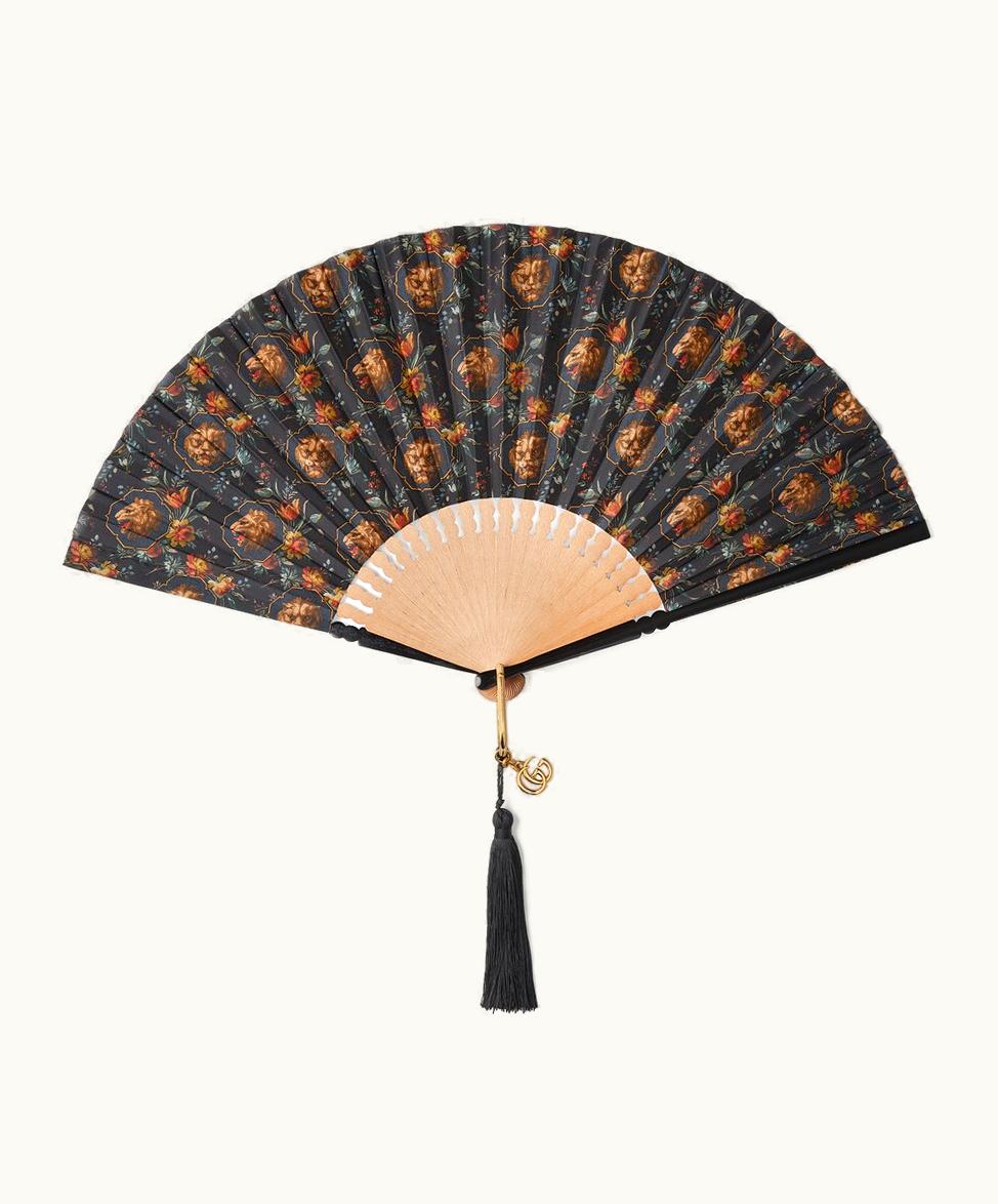 Gucci Gucci Grotesque Garden Print And Crocodile Fan Black