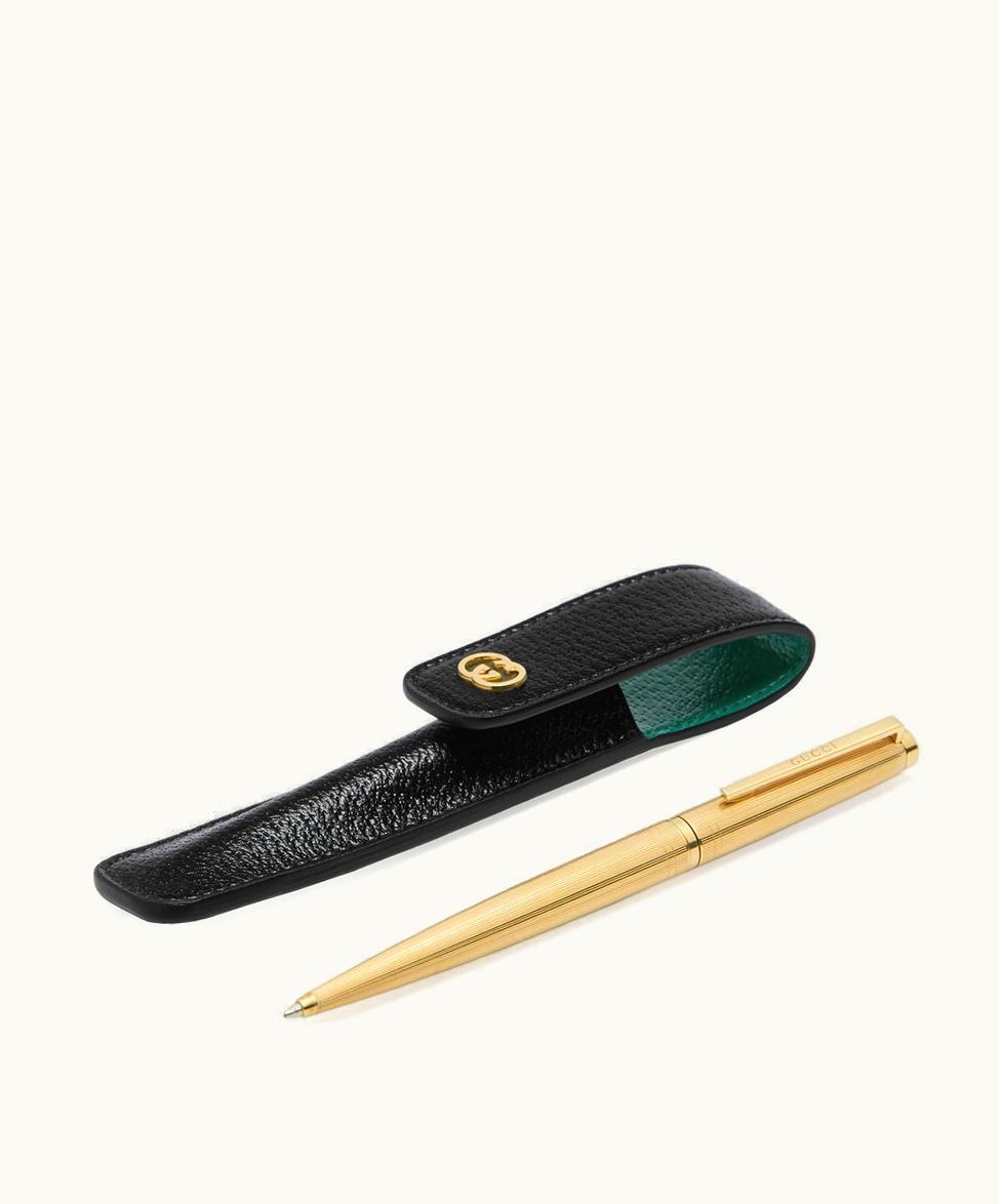 Gucci Gucci Pen With Interlocking G Case Gold-Toned Metal