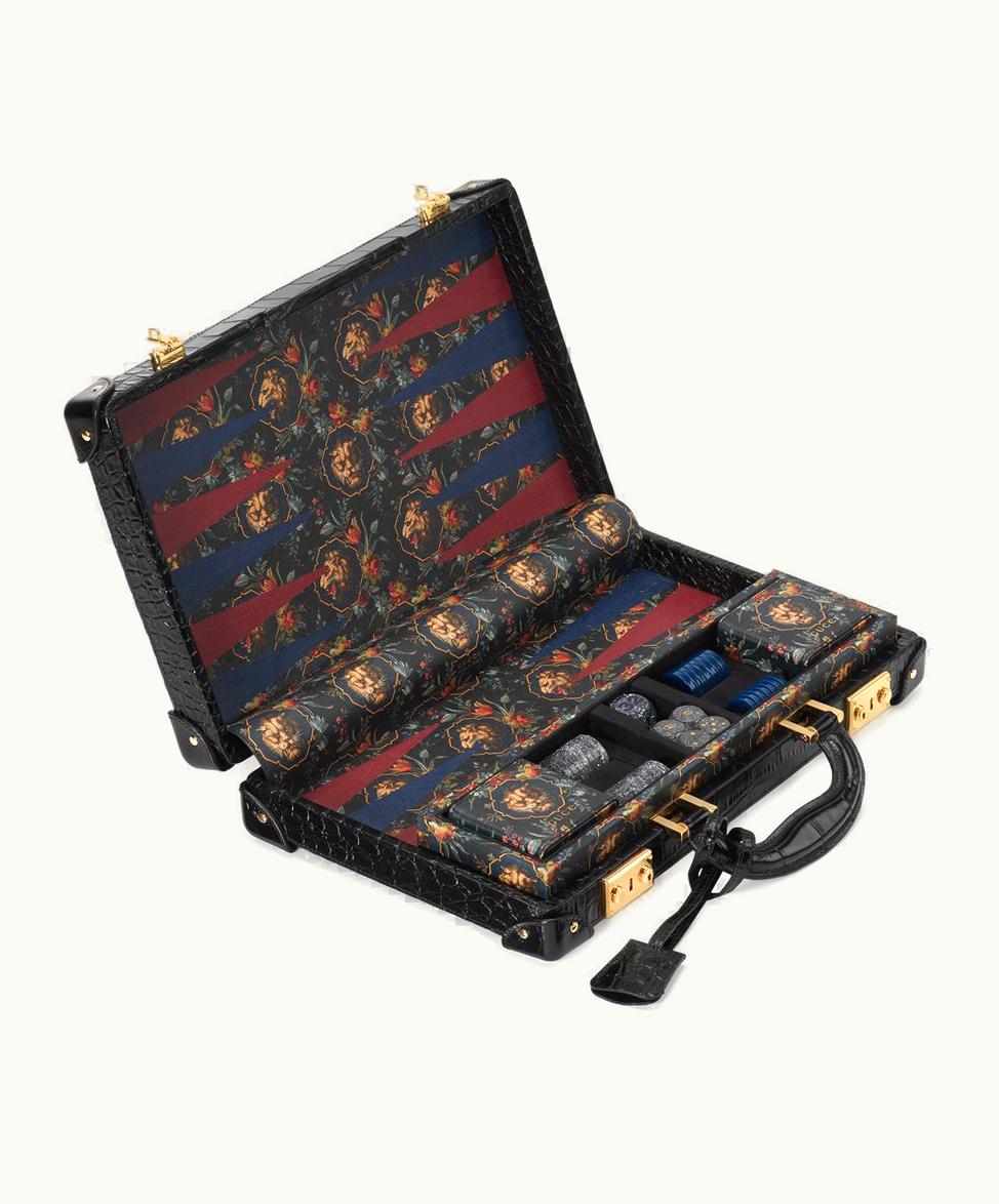 Gucci Gucci Decorative Backgammon Set With Crocodile Case Black