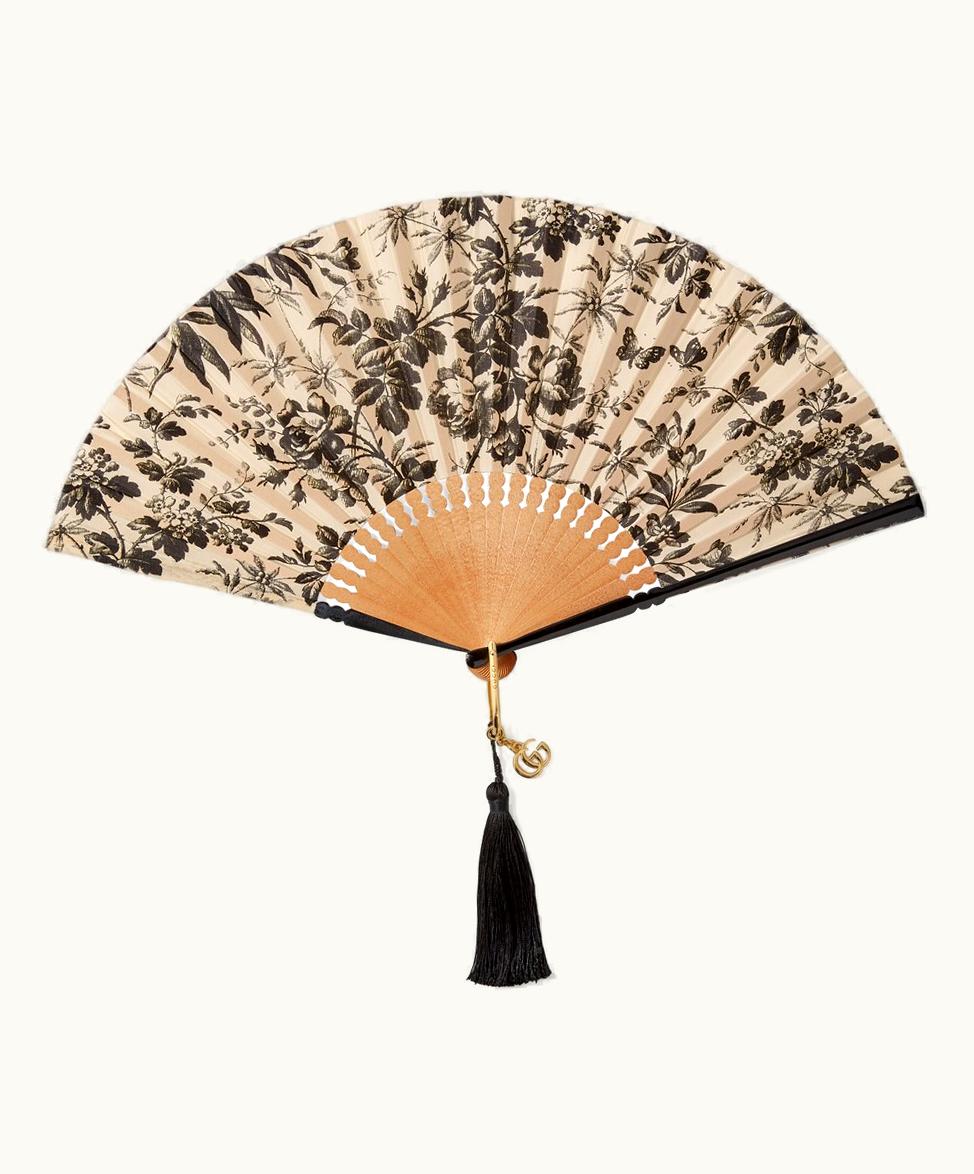 Gucci Gucci Herbarium Print Fan Ivory And Black Demetra