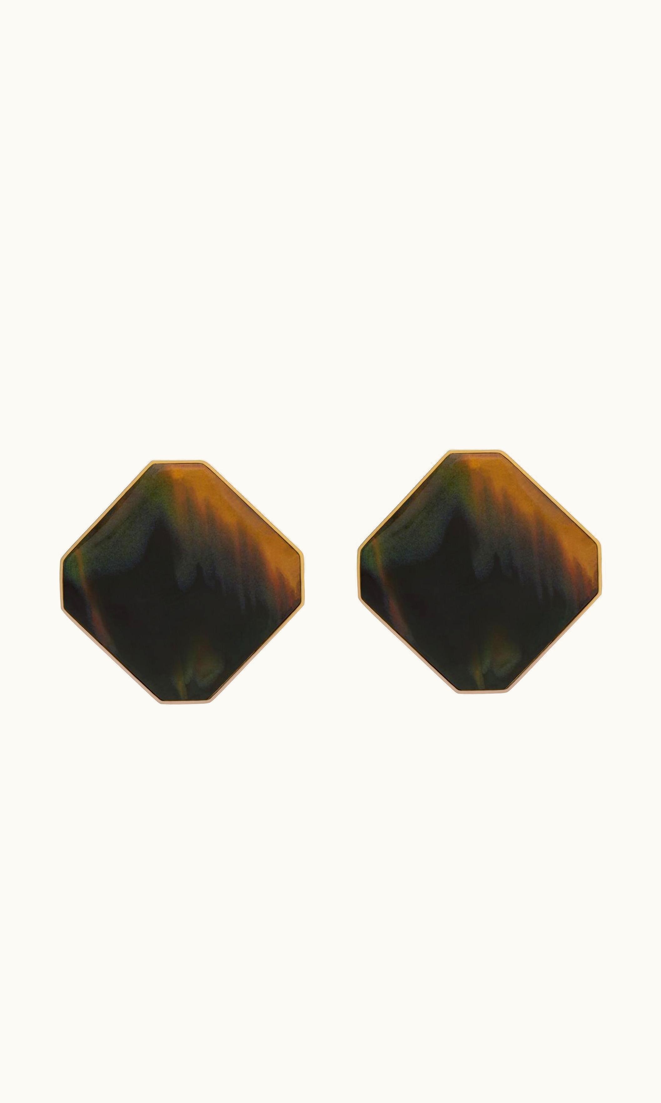 Saint Laurent Saint Laurent Octagon Cabochon Earrings In Resin Havana And Gold