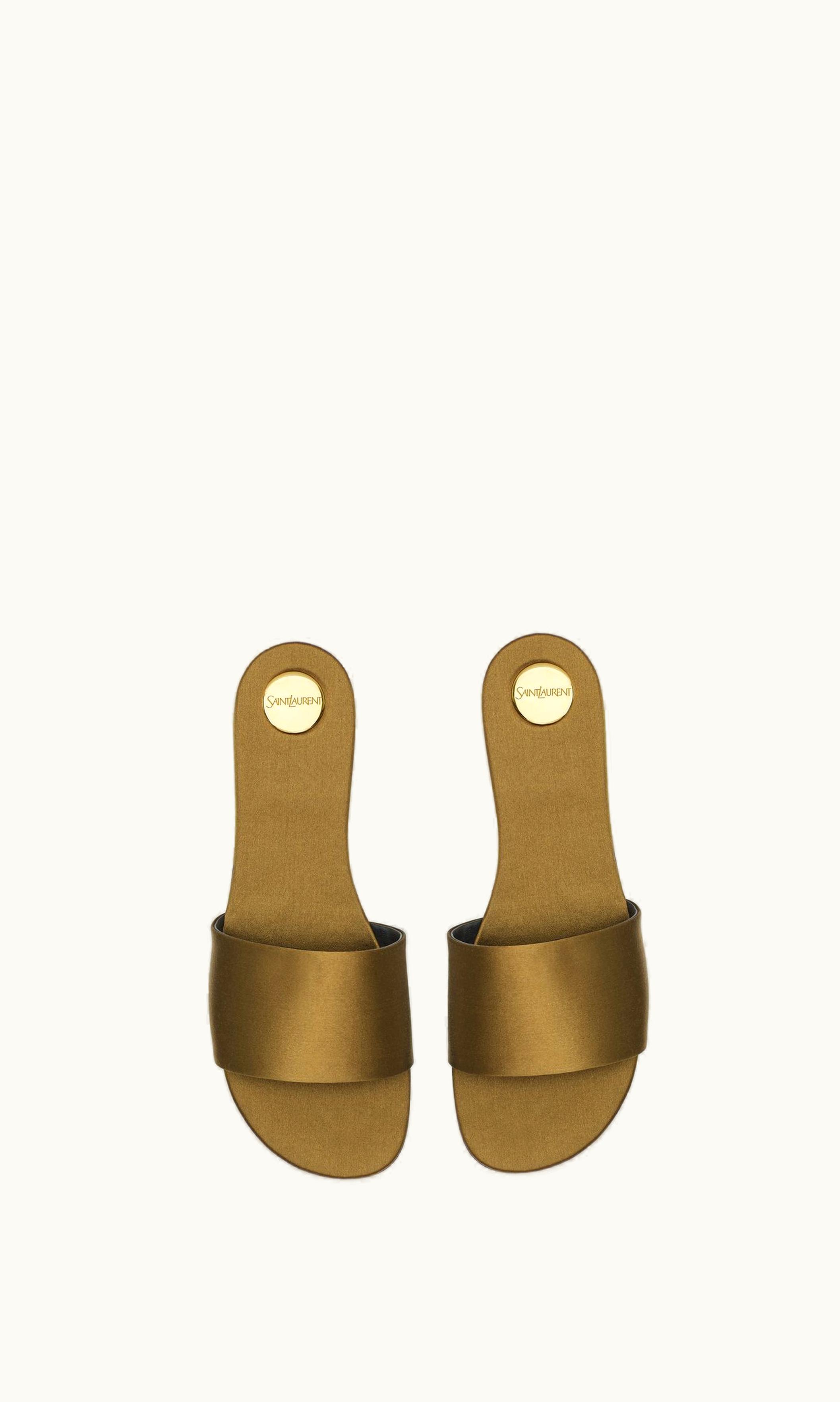 Saint Laurent Saint Laurent Carlyle Slides In Satin Crepe Dark Olive