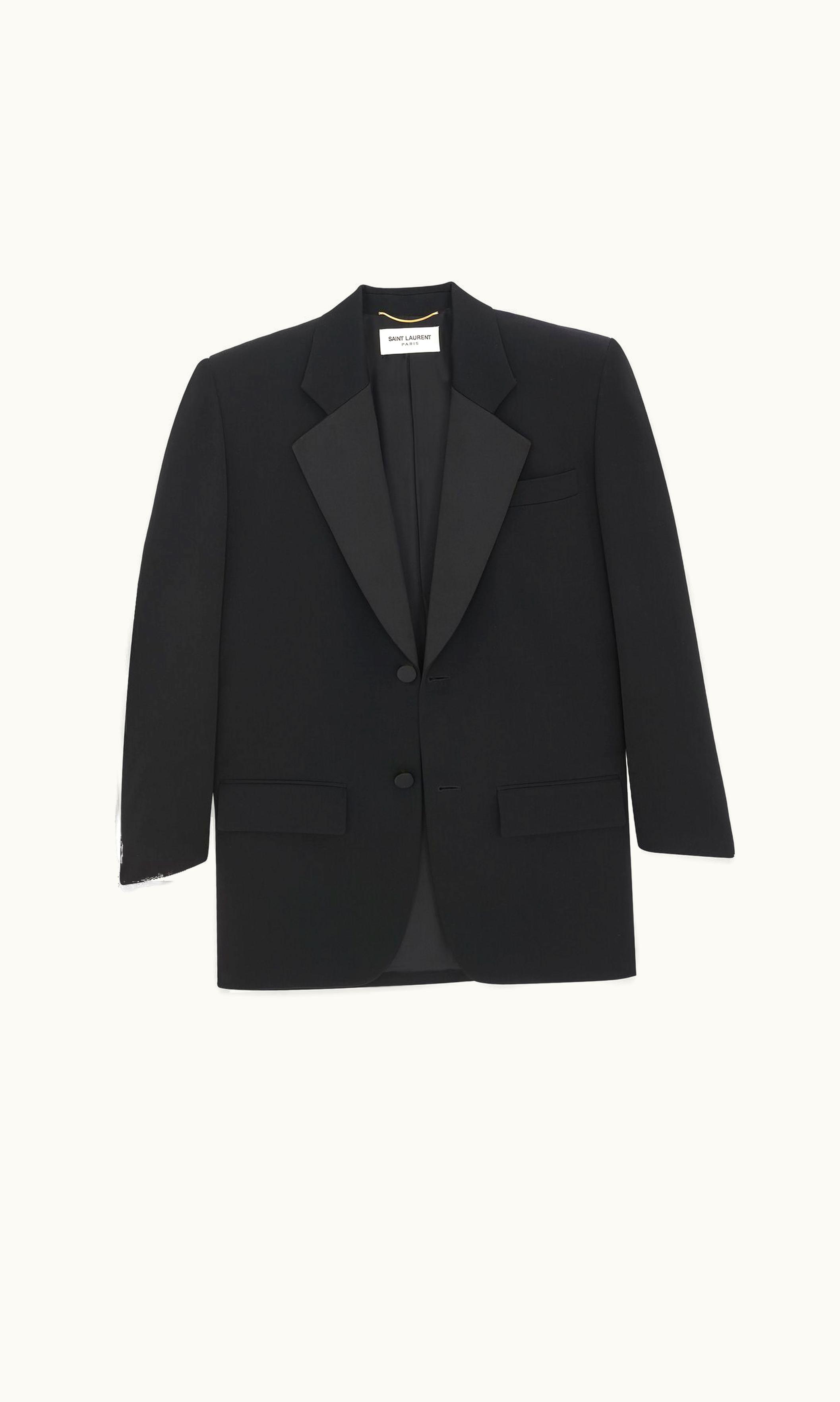 Saint Laurent Saint Laurent Oversized Tuxedo Jacket In Grain De Poudre Black