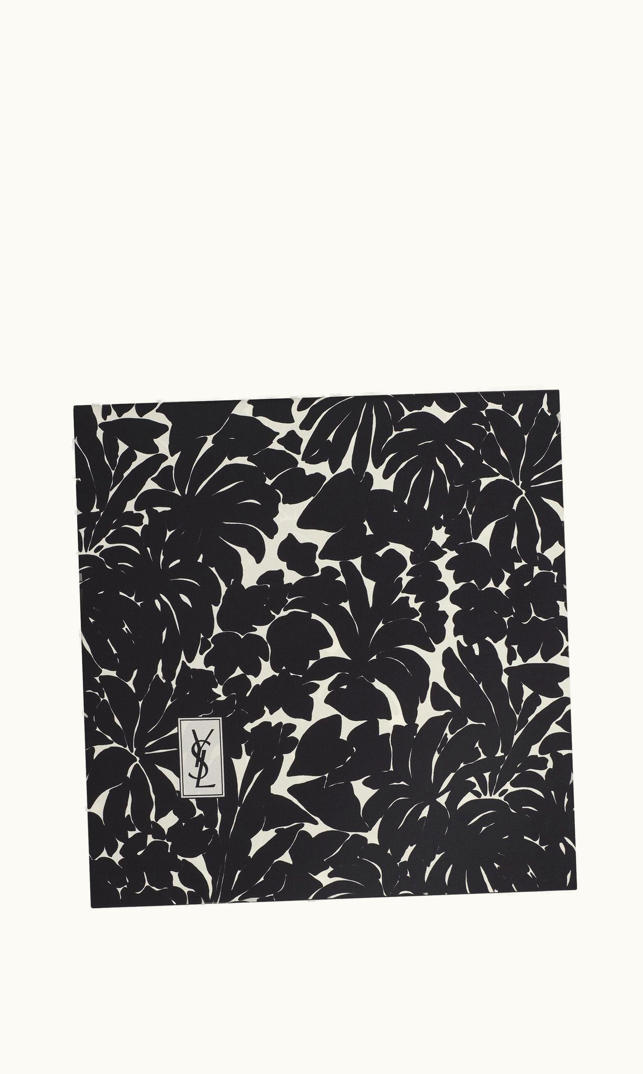 Saint Laurent Saint Laurent Square Scarf In Leaves Print Silk Twill Black And Ivory