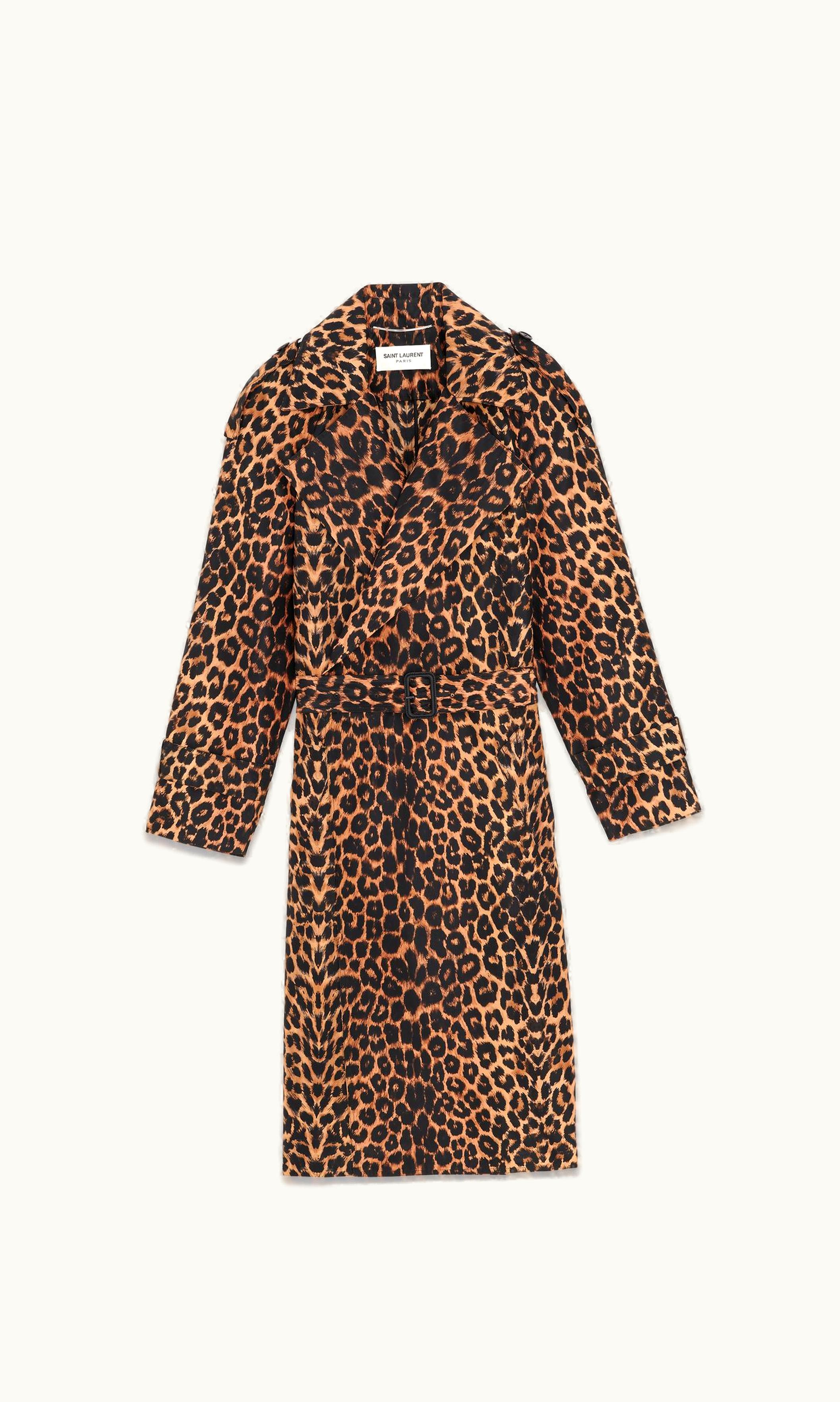 Saint Laurent Saint Laurent Trench Coat In Leopard Silk Taffeta Fauve