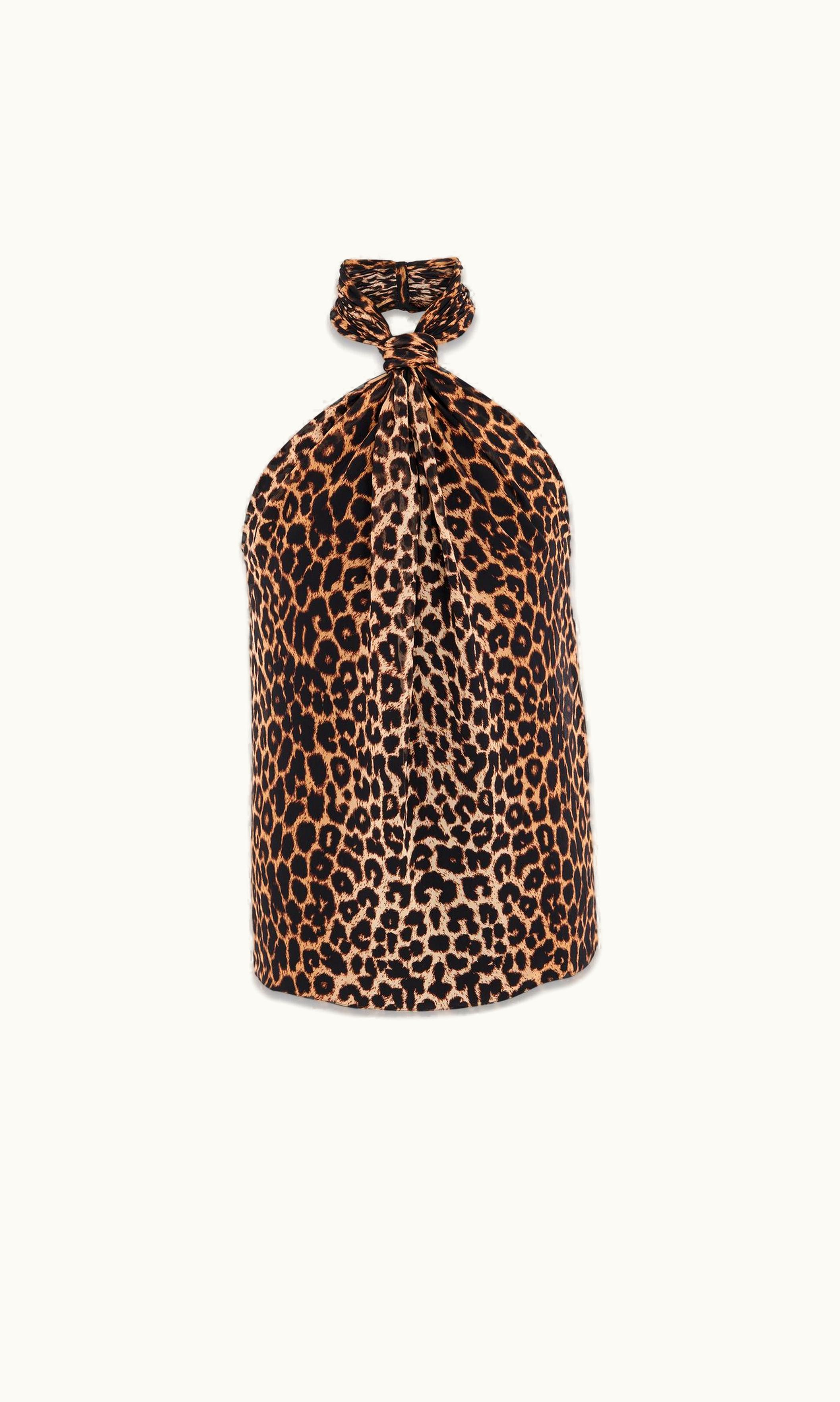 Saint Laurent Saint Laurent Halter Top In Leopard Silk Georgette Leopard
