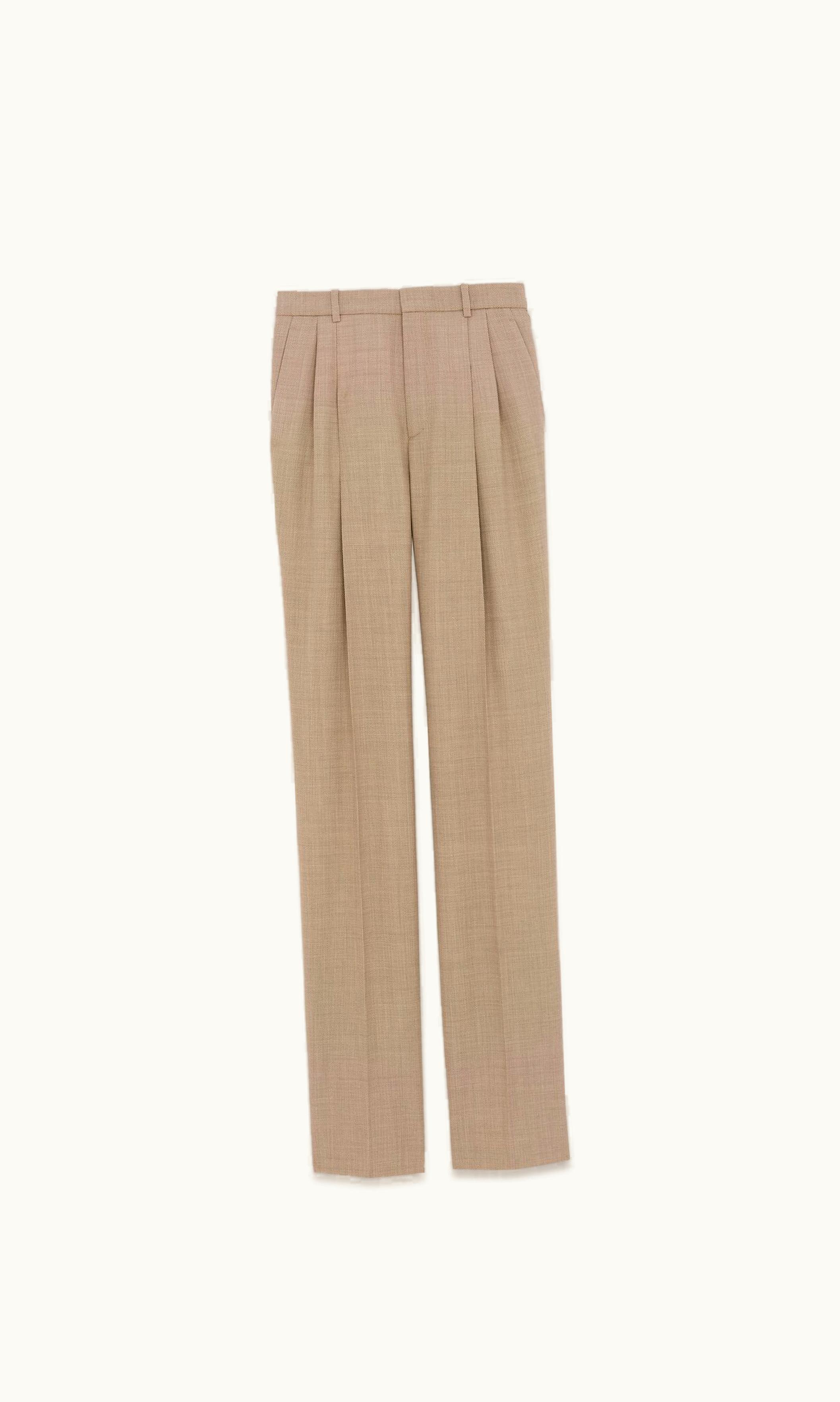 Saint Laurent Saint Laurent High-Waisted Pants In Grain De Poudre Taupe Beige