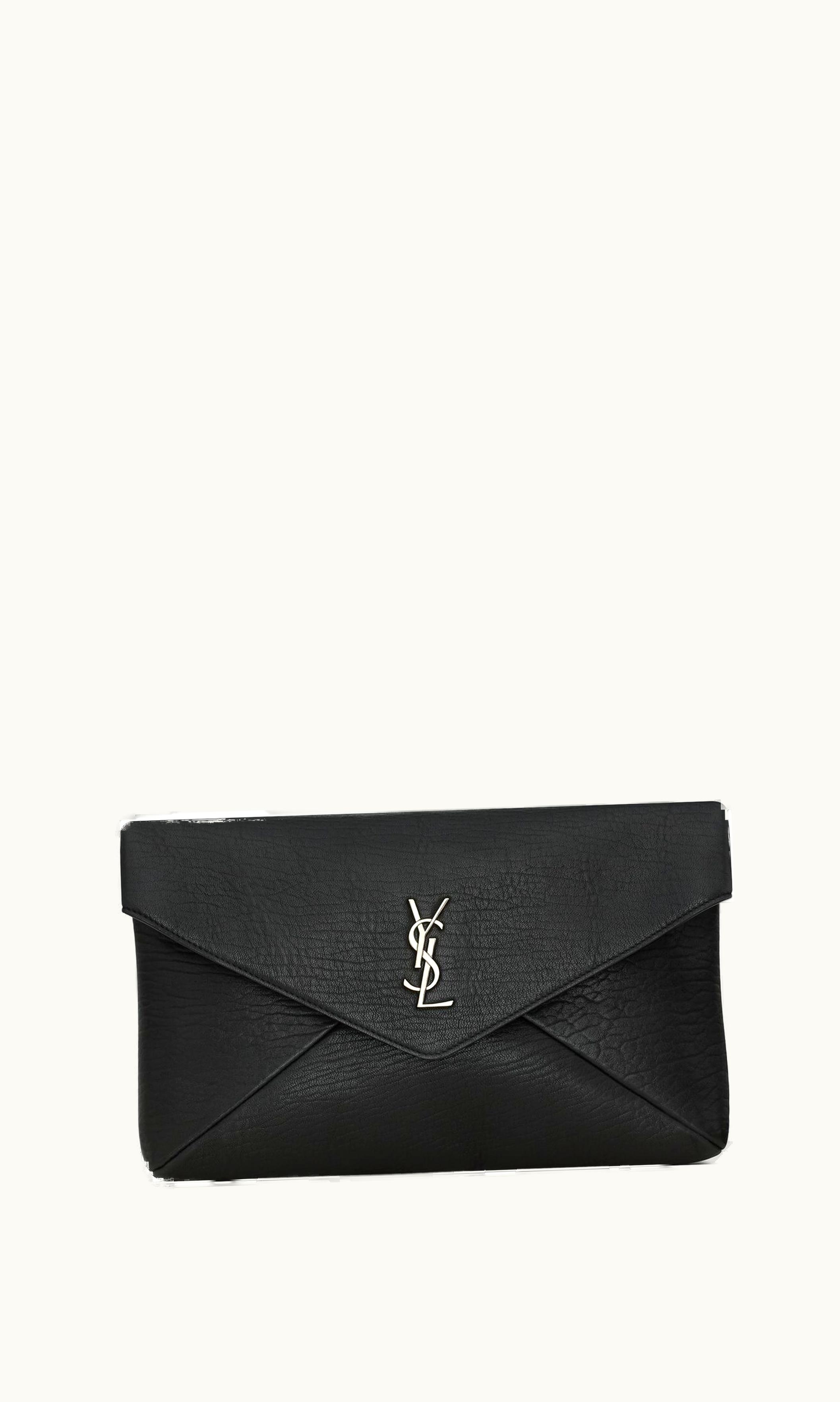 Saint Laurent Saint Laurent Cassandre Large Envelope Pouch In Lambskin Black BLACK