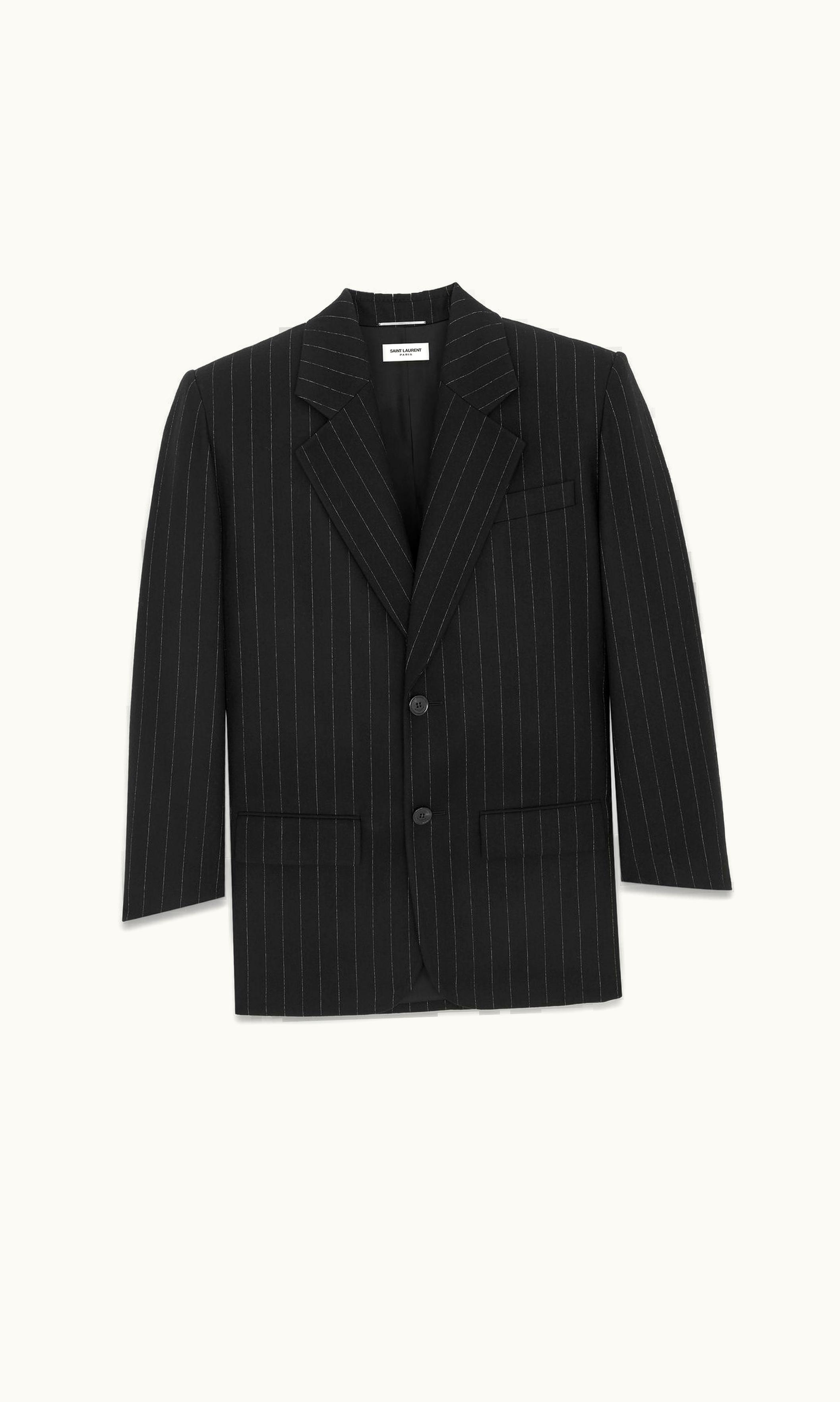 Saint Laurent Saint Laurent Oversized Jacket In Pinstripe Wool Felt Noir Craie