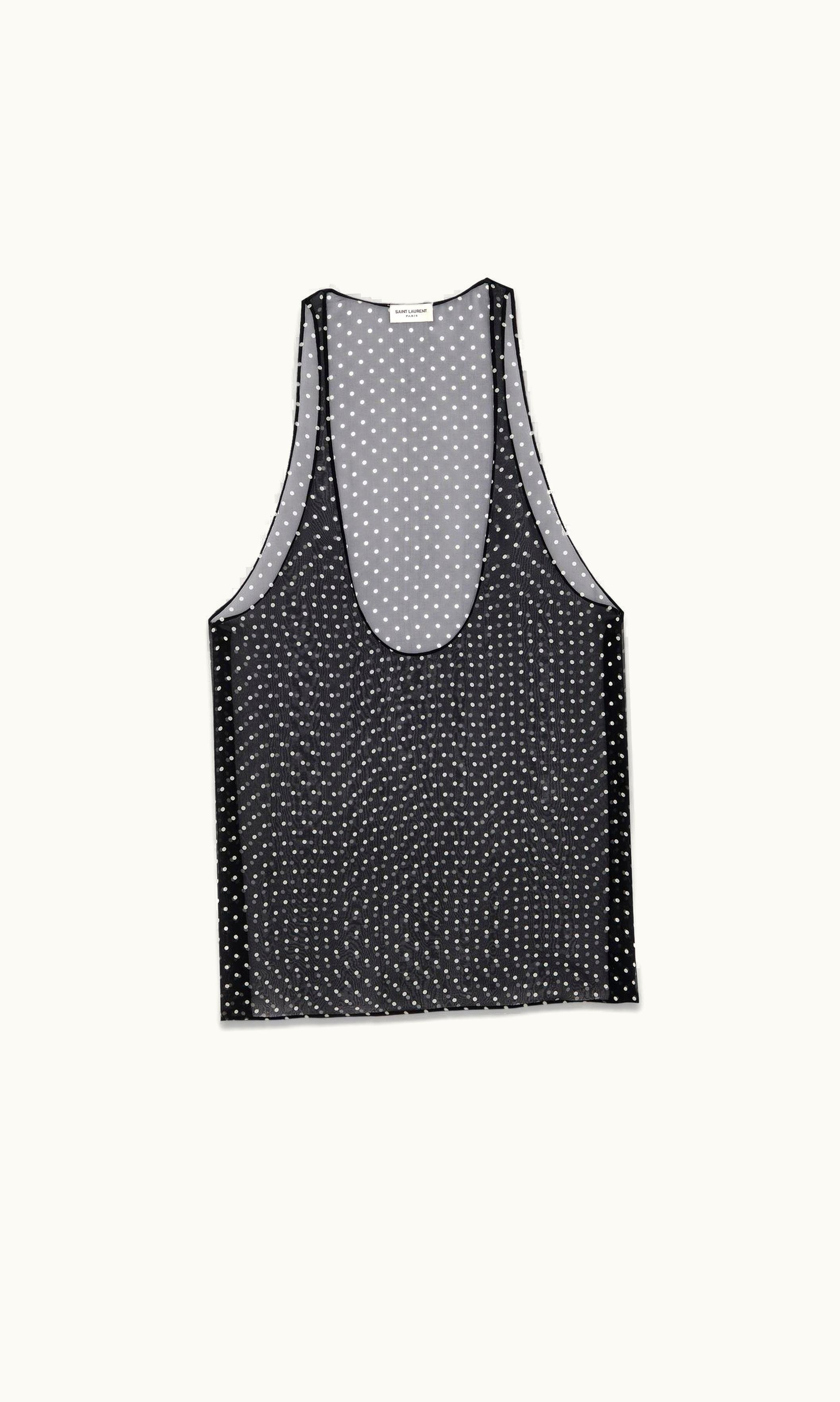 Saint Laurent Saint Laurent Tank Top In Dotted Silk Muslin Noir Craie