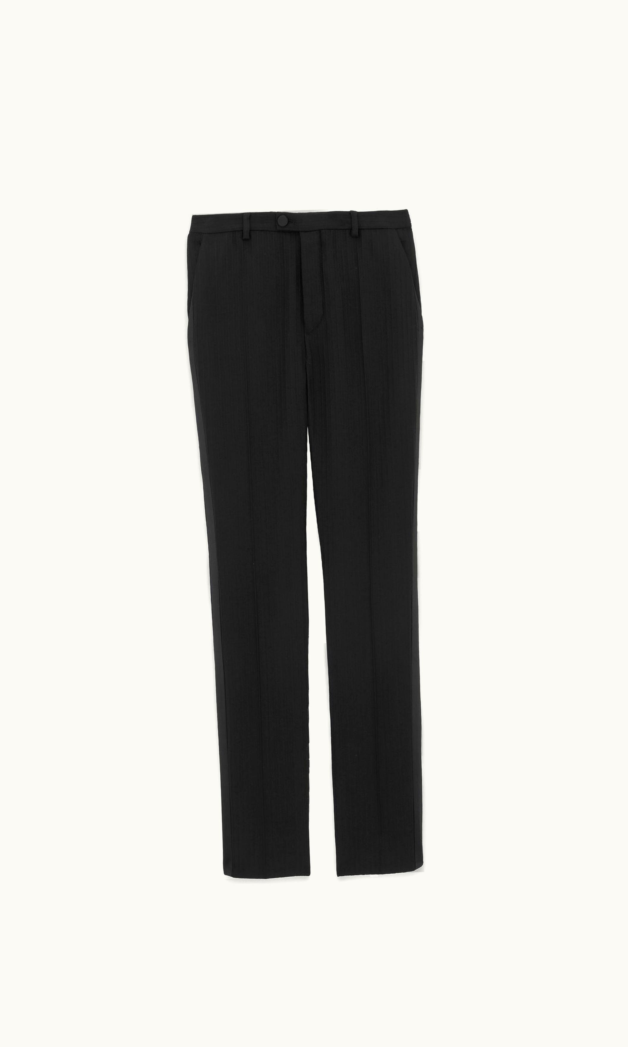 Saint Laurent Saint Laurent High-Waisted Tuxedo Pants In Raised-Stripe Wool Black