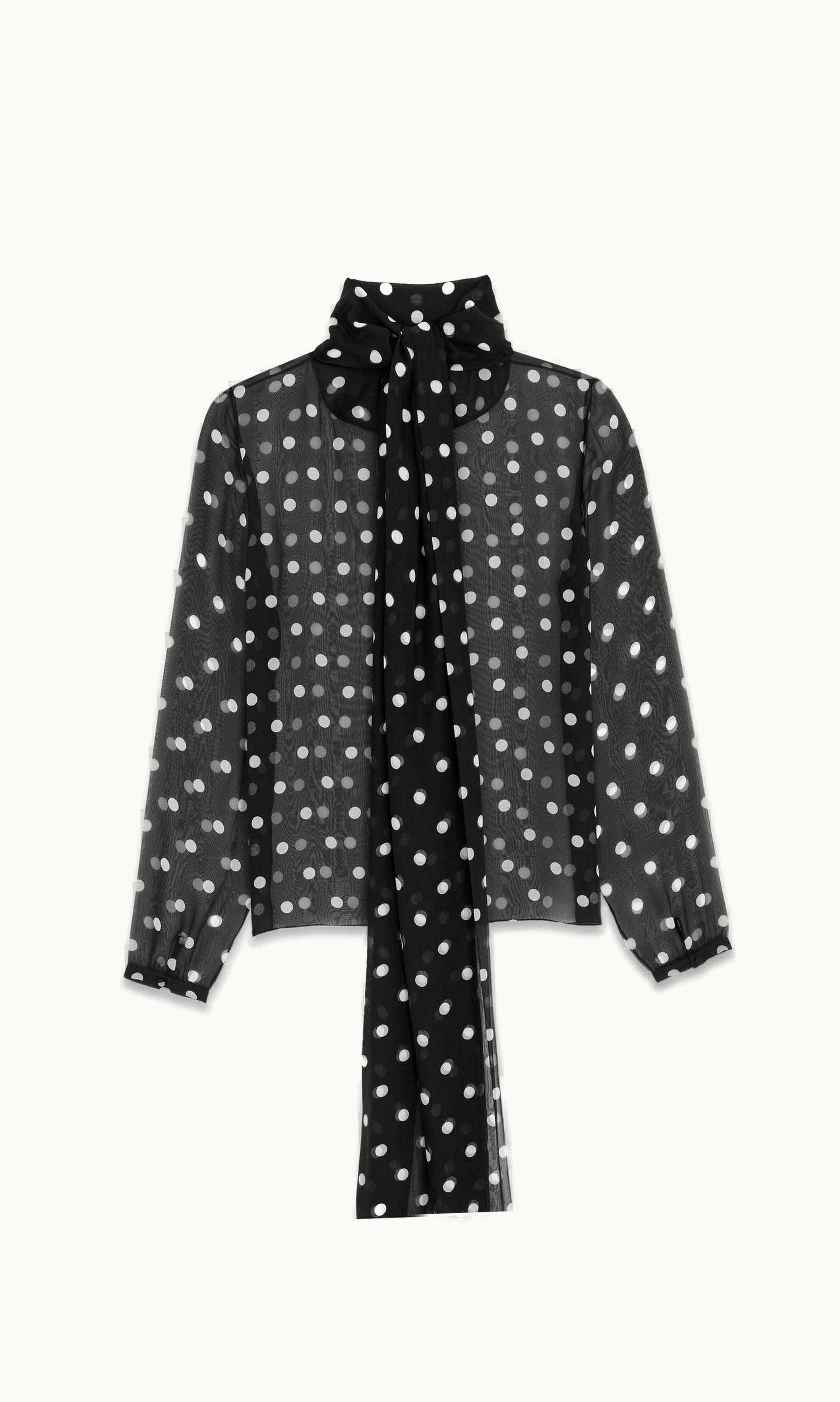 Saint Laurent Saint Laurent Lavallière-Neck Blouse In Dotted Silk Muslin Noir Craie