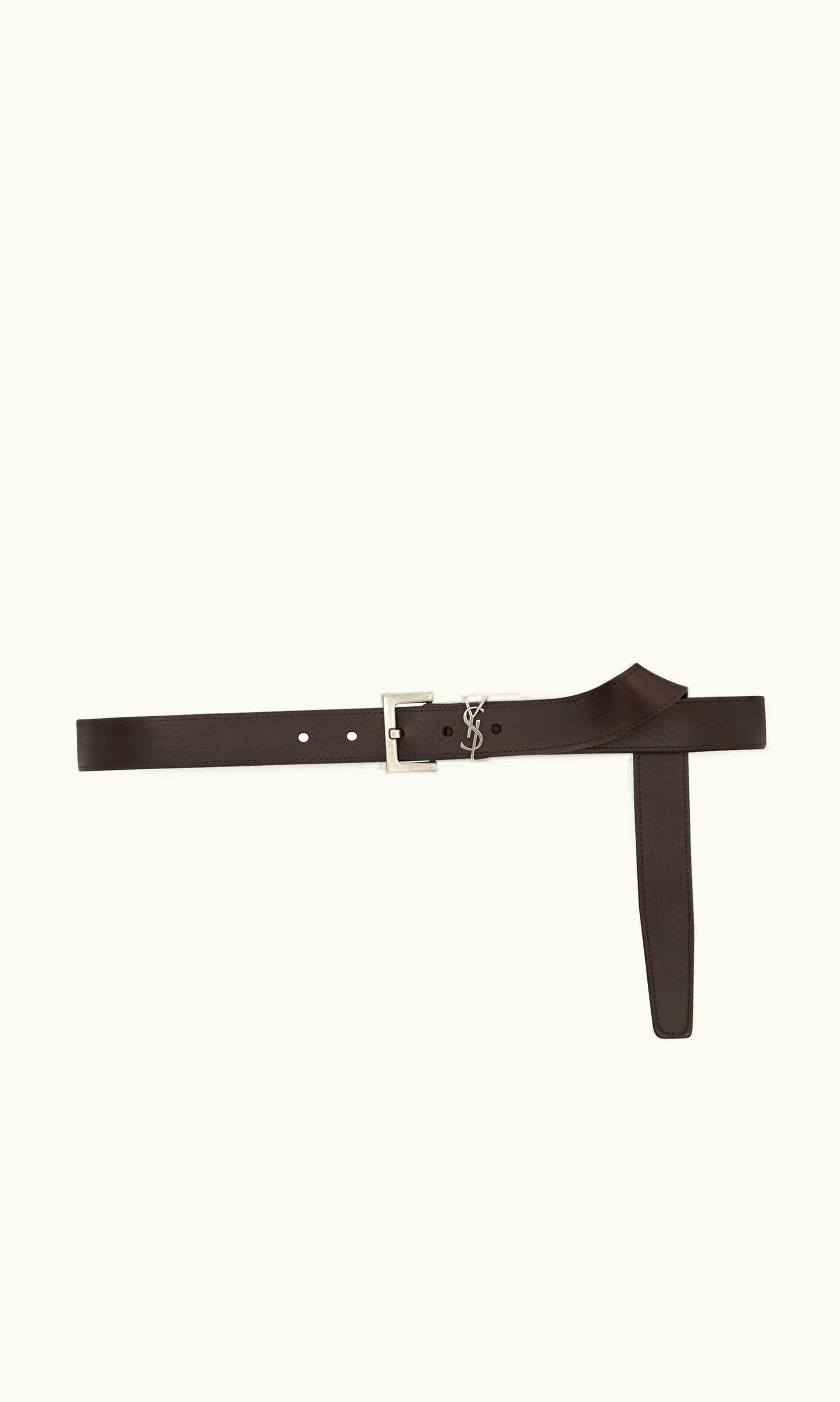 Saint Laurent Saint Laurent Cassandre Belt In Vegetable-Tanned Leather Brown Oak