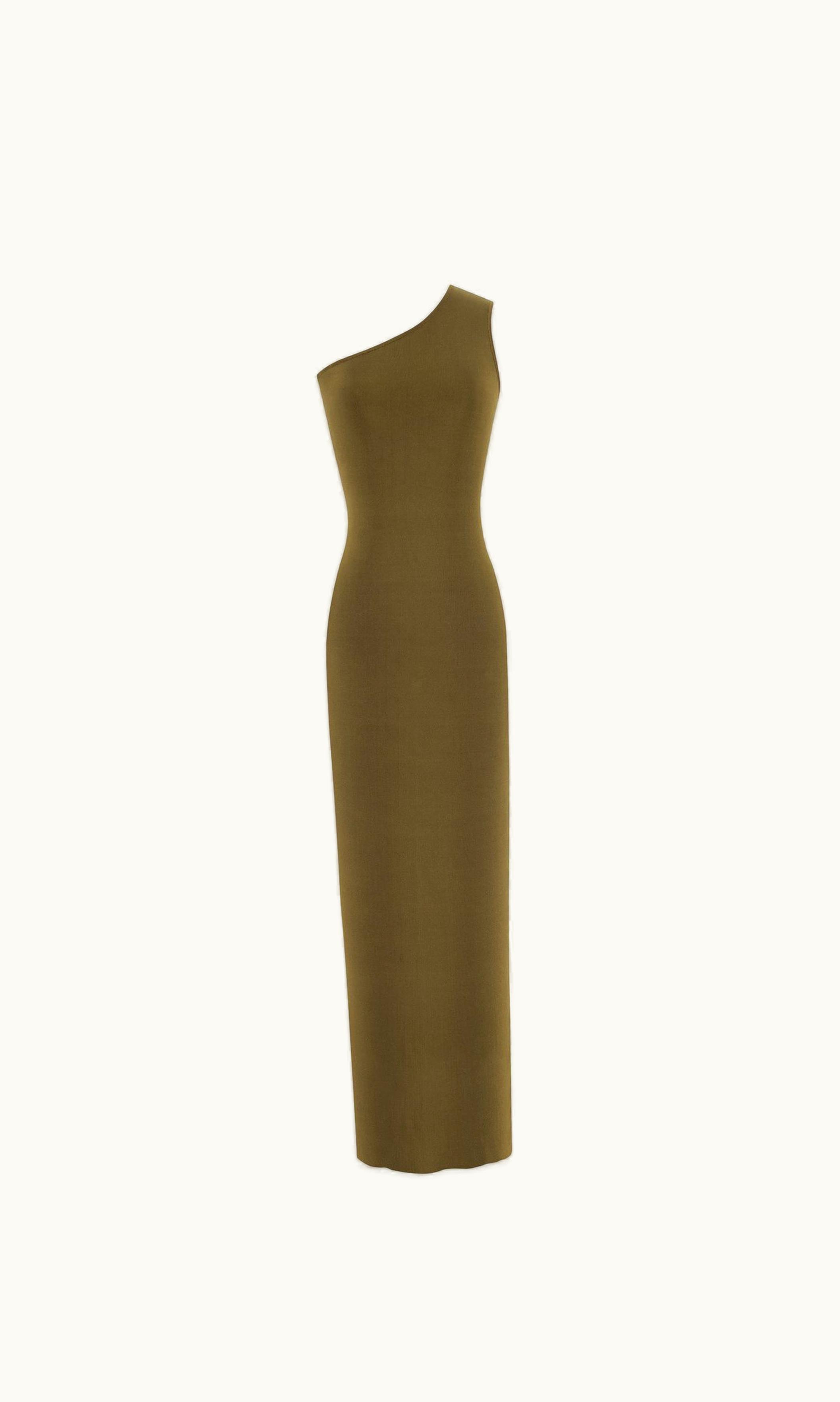 Saint Laurent Saint Laurent One-Shoulder Dress In Silk Vert Mousse