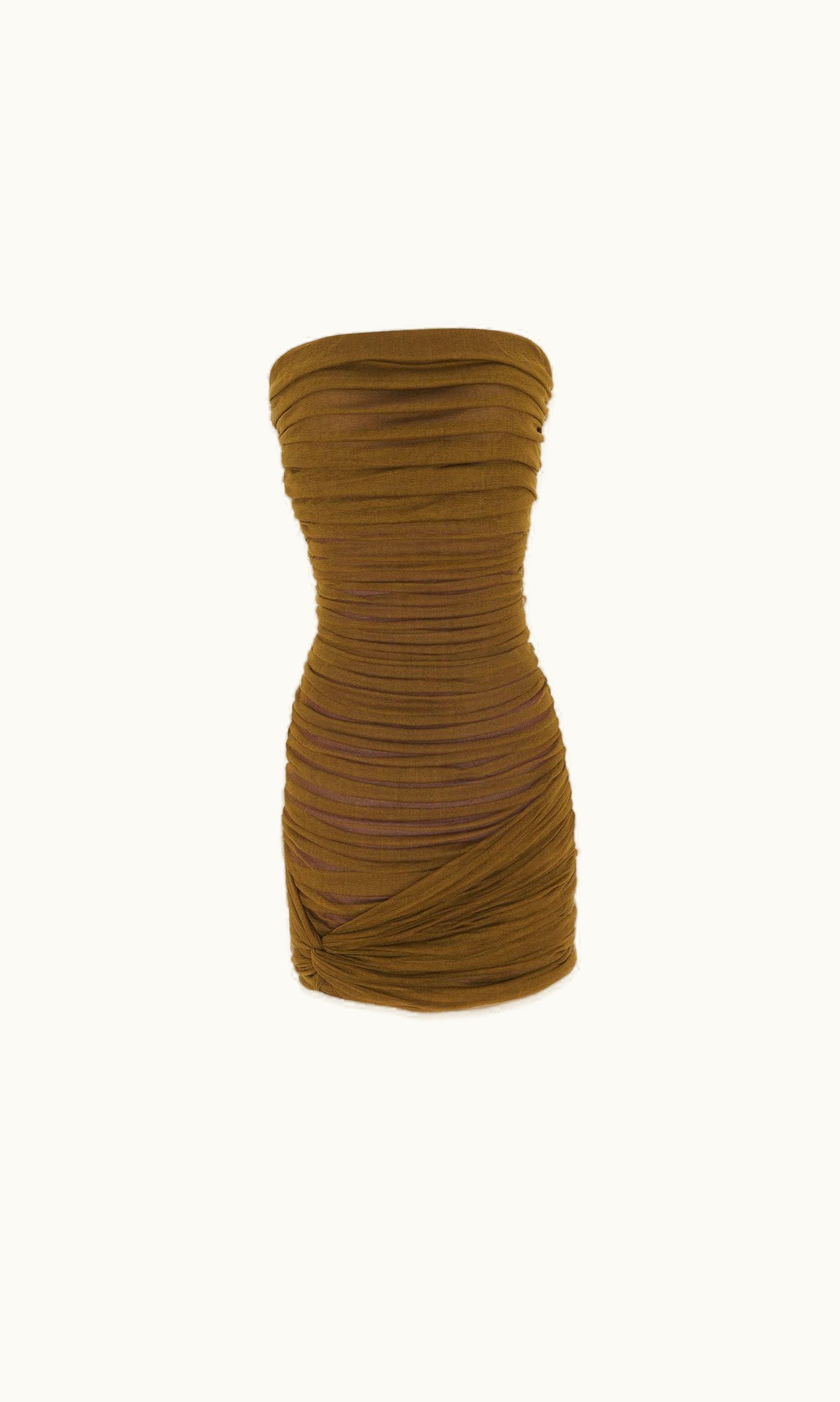 Saint Laurent Saint Laurent Ruched Strapless Dress In Tulle Vert Kaki VERT KAKI