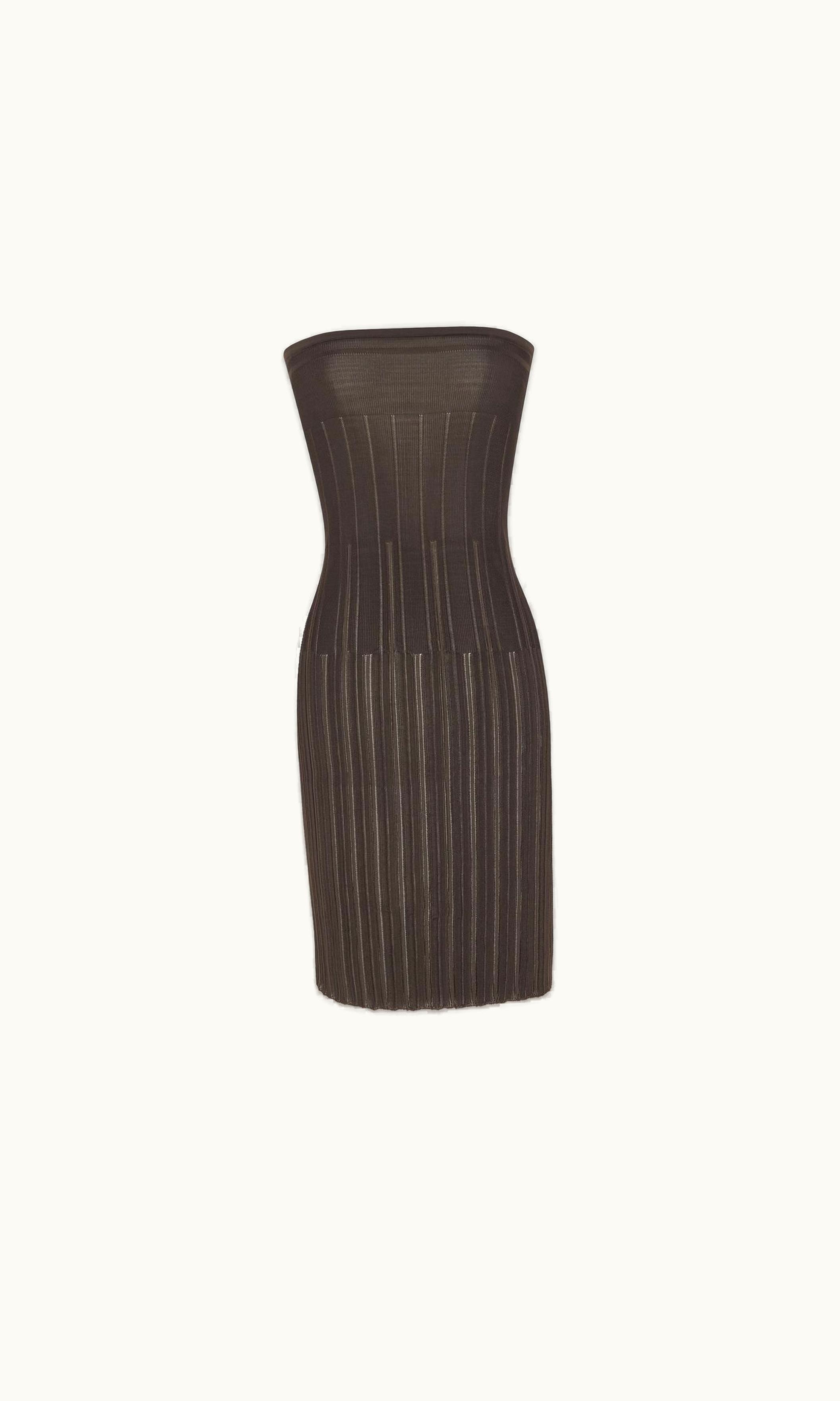 Saint Laurent Saint Laurent Strapless Dress In Striped Knit Ebene