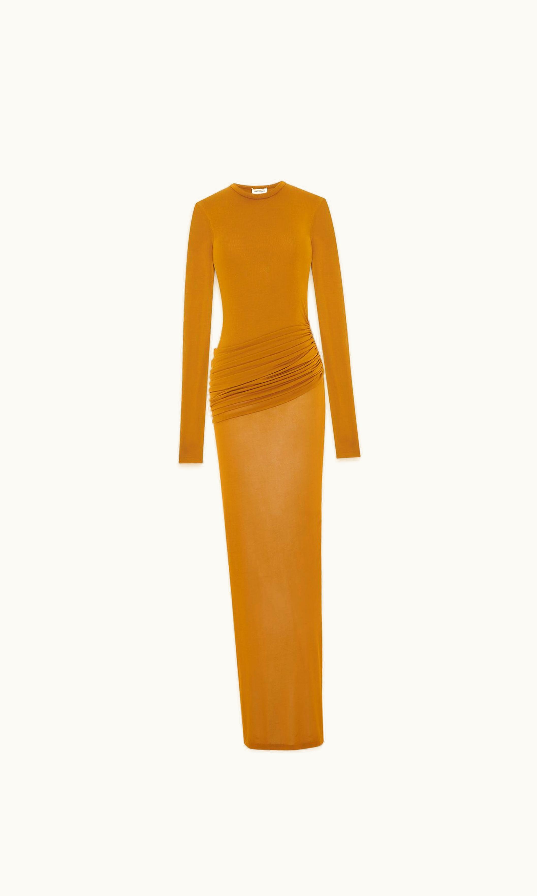 Saint Laurent Saint Laurent Long Draped Dress In Jersey Voile Cumin