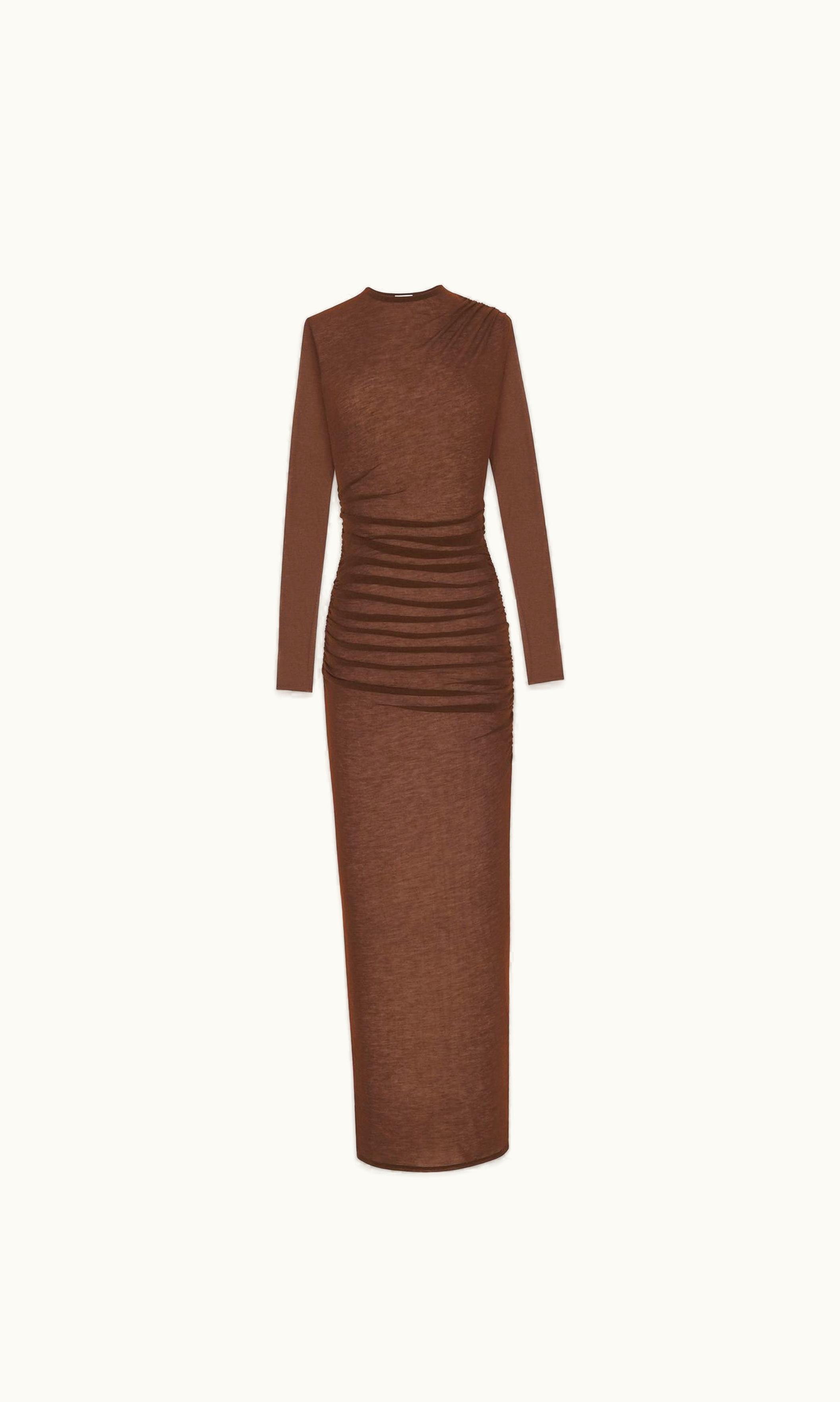 Saint Laurent Saint Laurent Long Gathered Dress In Knit Marron