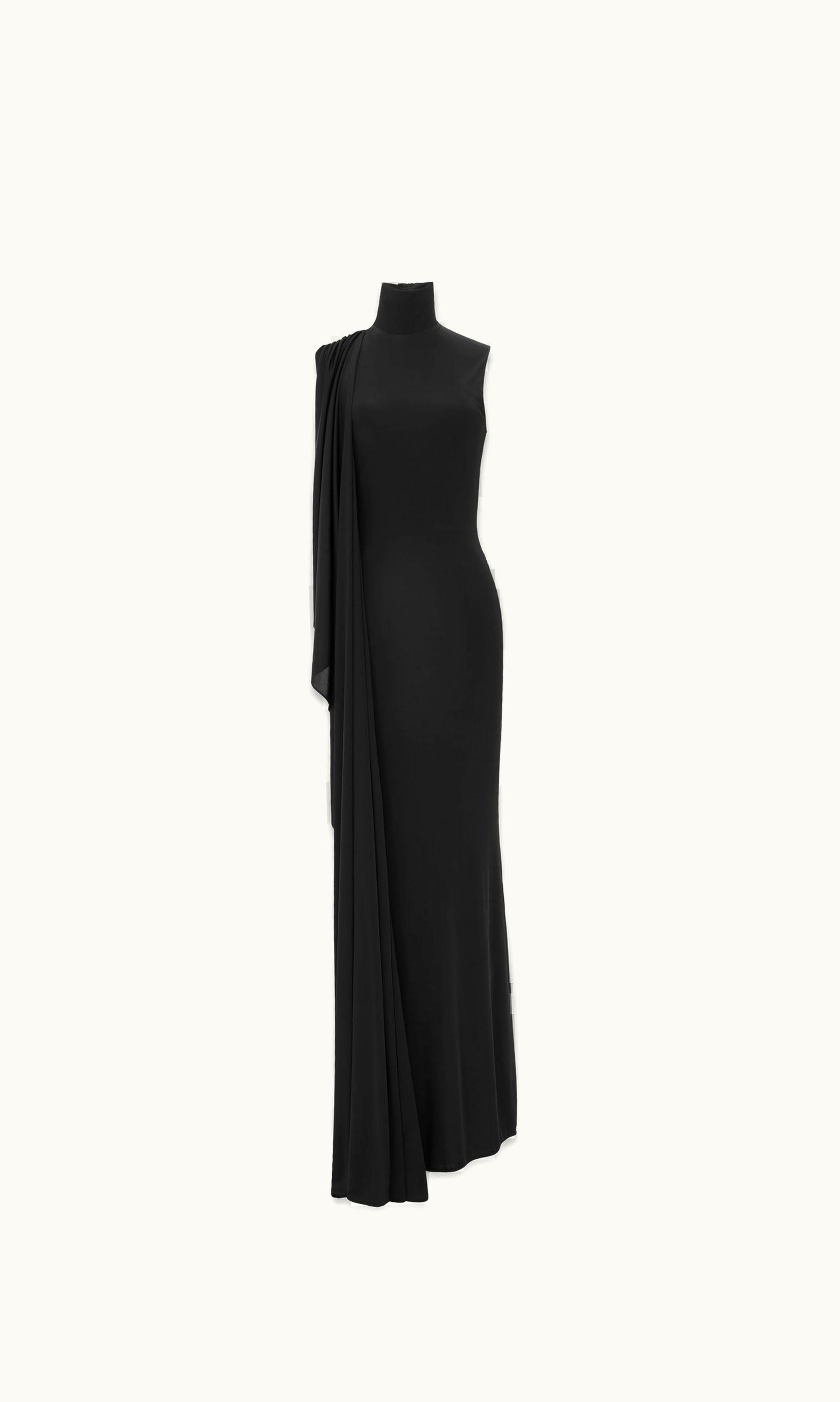Saint Laurent Saint Laurent Draped Dress In Shiny Jersey Black
