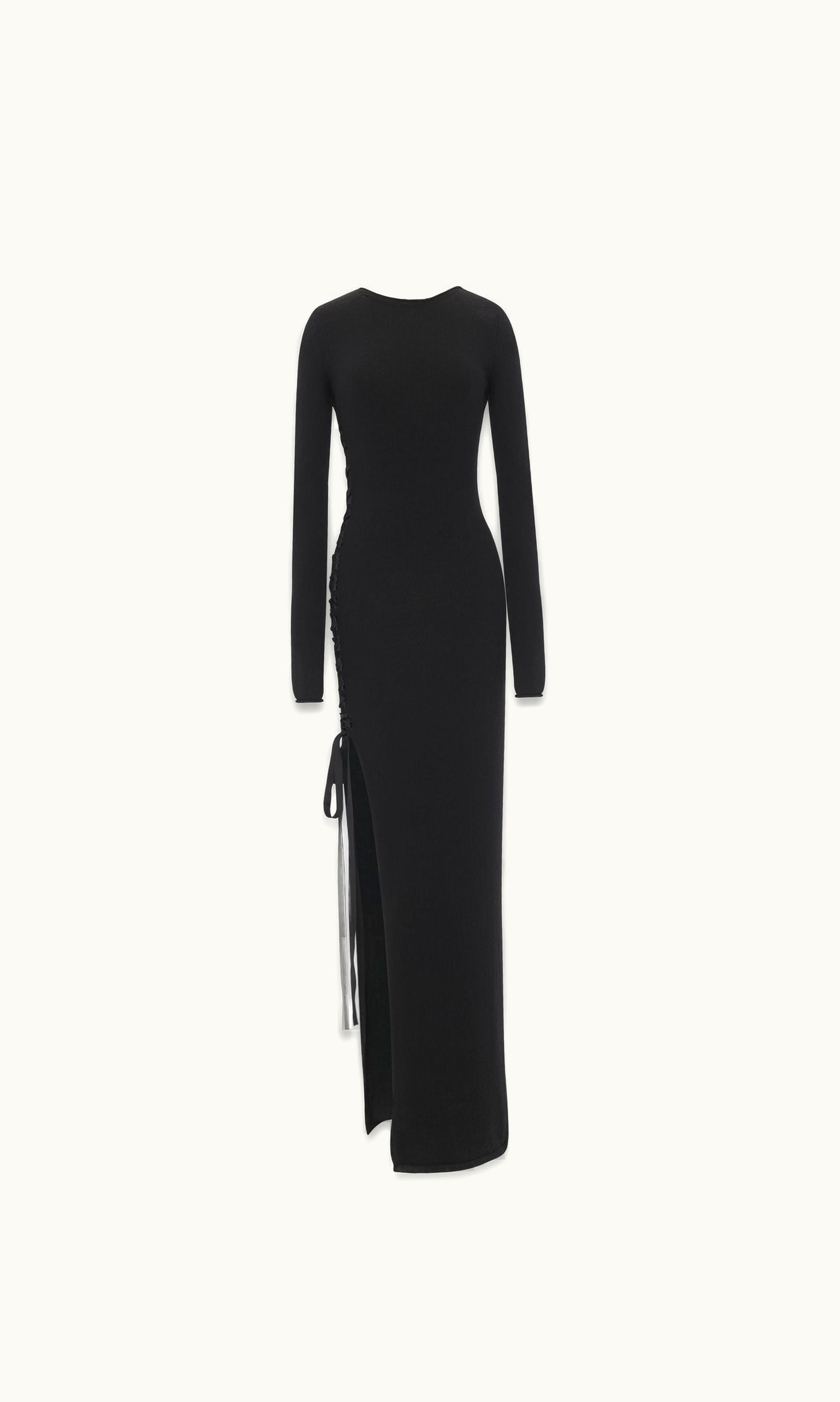 Saint Laurent Saint Laurent Long Lace-Up Dress In Wool Black