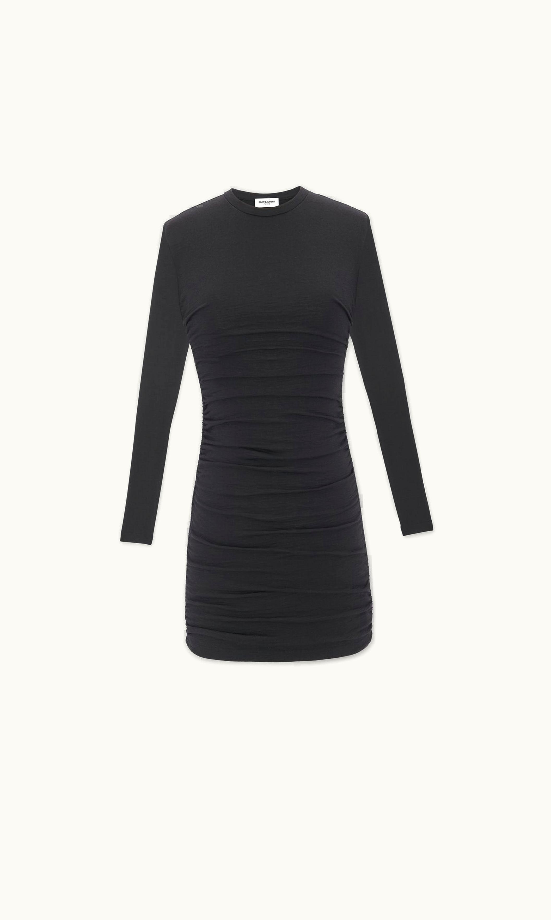 Saint Laurent Saint Laurent Ruched Dress In Wool Jersey Black