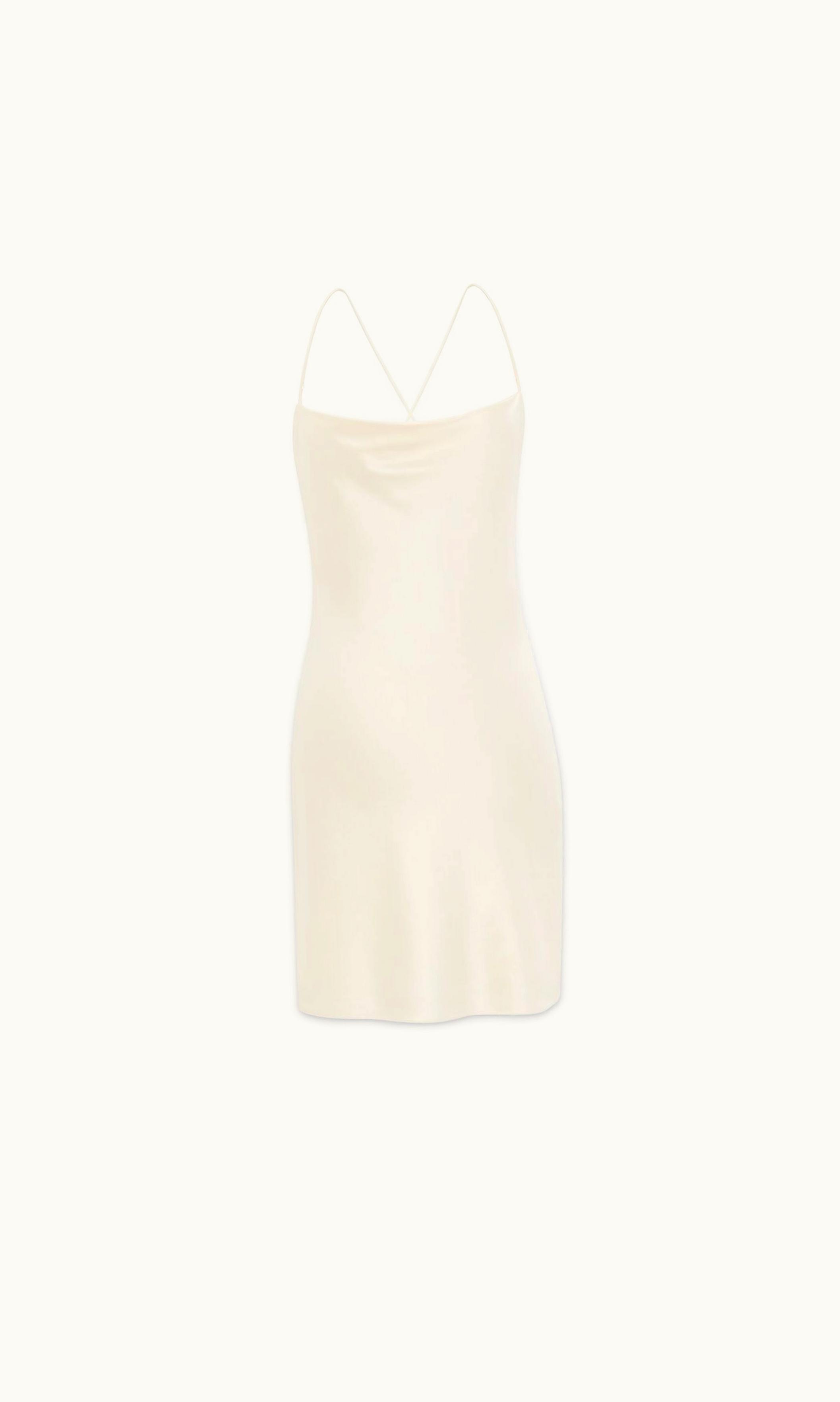 Saint Laurent Saint Laurent Cowl Back Dress In Silk Satin Craie