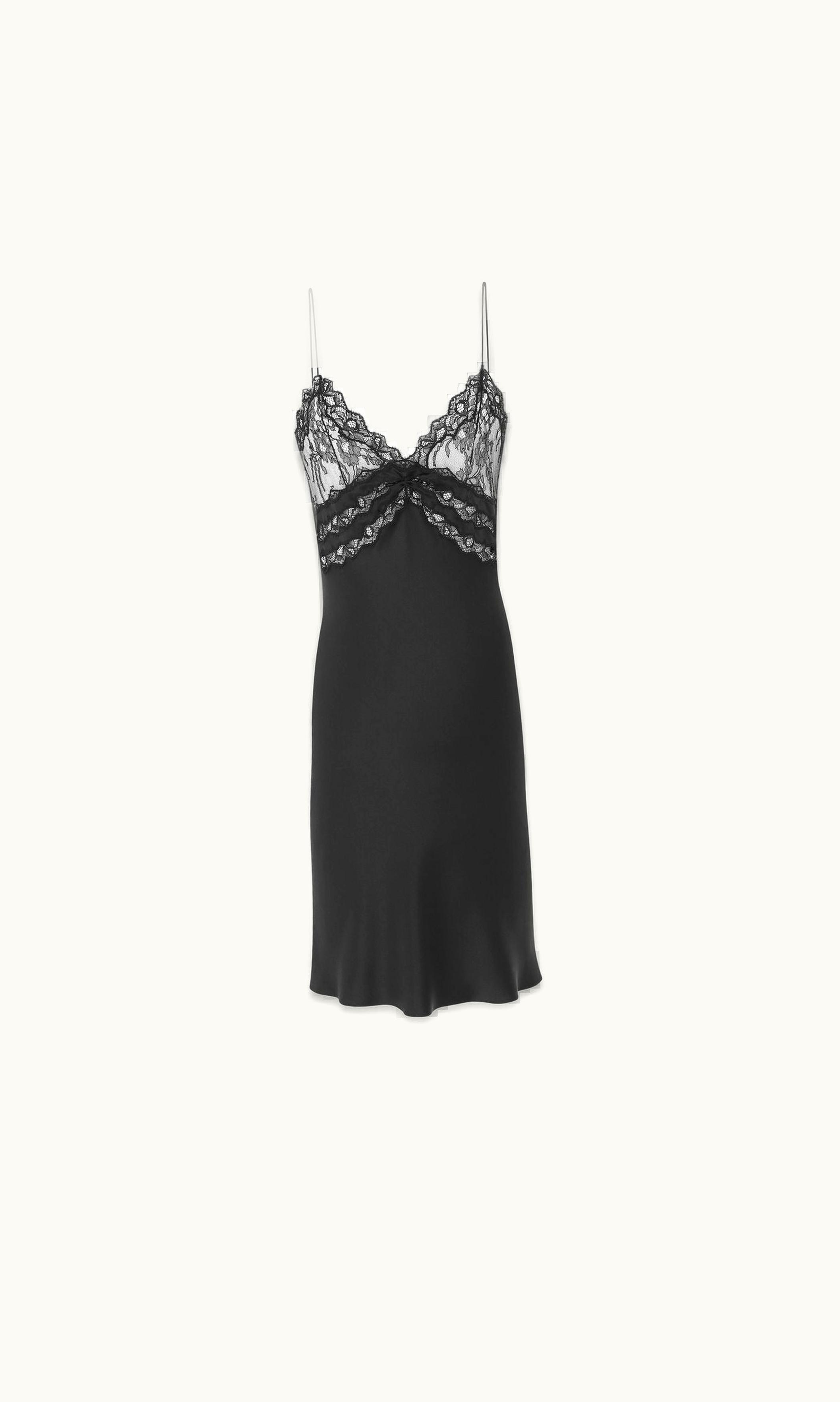 Saint Laurent Saint Laurent Lingerie Dress In Silk Satin Crepe Black