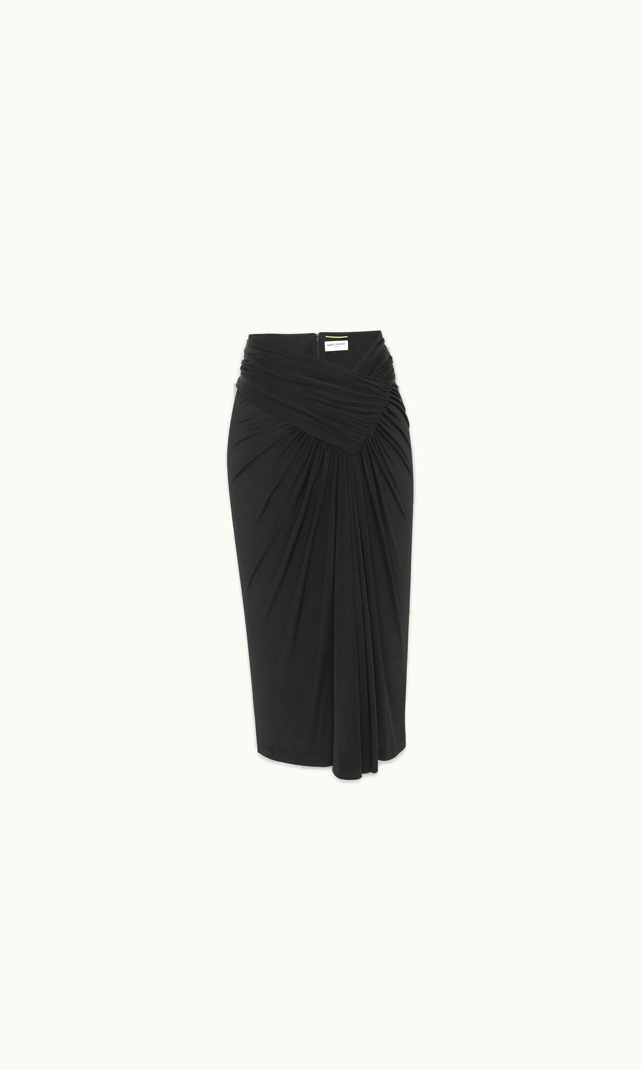 Saint Laurent Saint Laurent Draped Pencil Skirt In Shiny Jersey Black