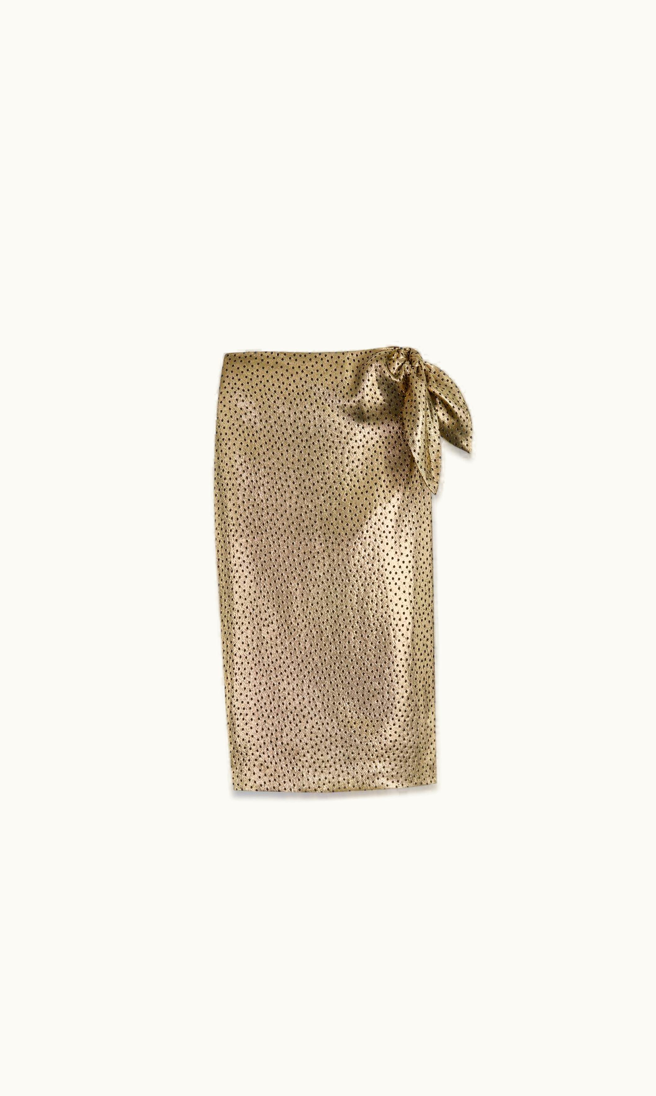 Saint Laurent Saint Laurent Tied Pencil Skirt In Dotted Lamé Noir Or NOIR OR