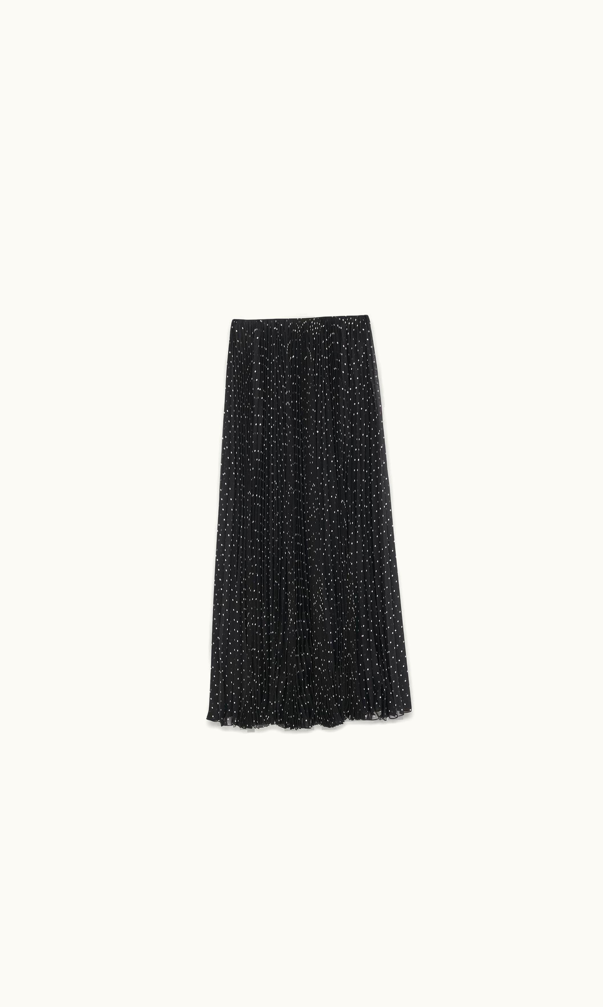 Saint Laurent Saint Laurent Long Pleated Skirt In Polka-Dot Silk Muslin Noir Craie