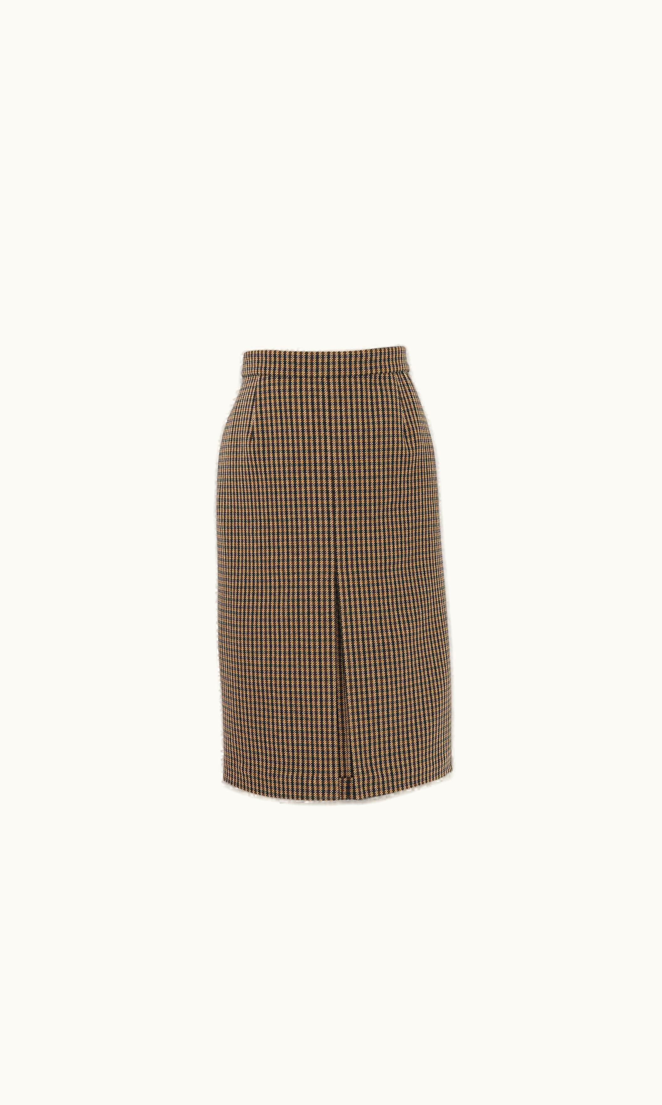 Saint Laurent Saint Laurent Pencil Skirt In Vichy Wool Brown, Beige And Black
