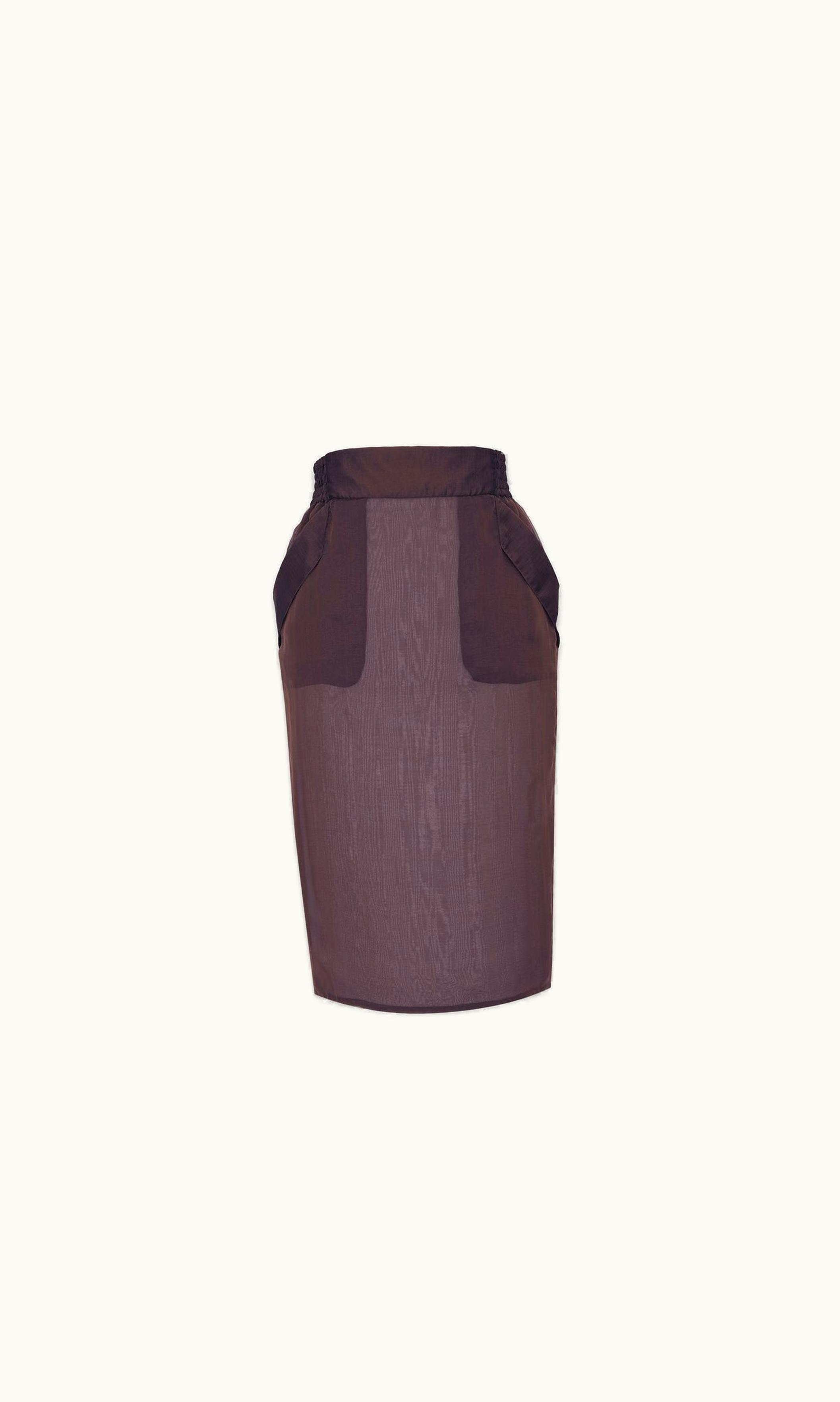 Saint Laurent Saint Laurent Pencil Skirt In Silk Muslin Marron Fonce