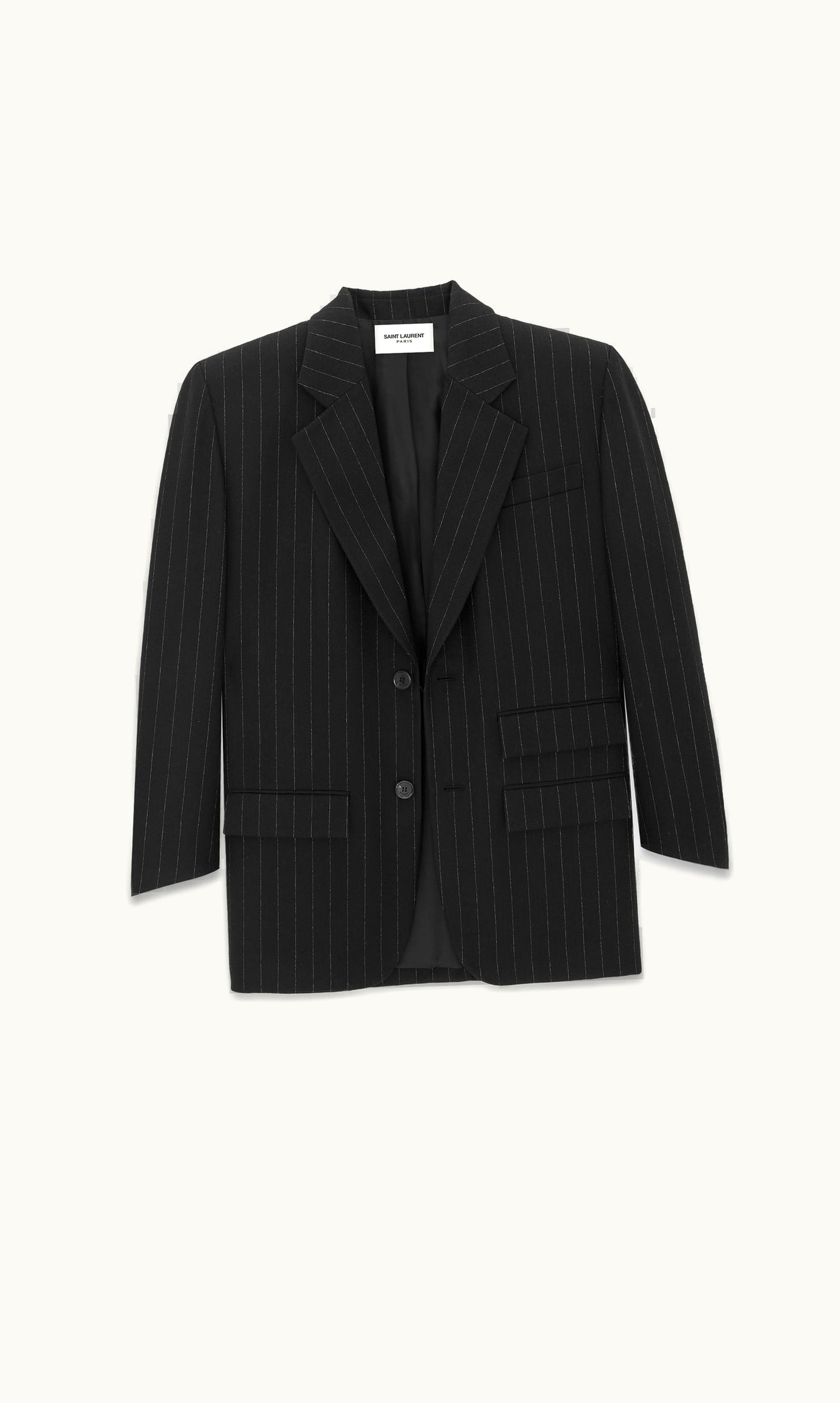 Saint Laurent Saint Laurent Oversized Jacket In Pinstripe Wool Felt Noir Craie NOIR CRAIE