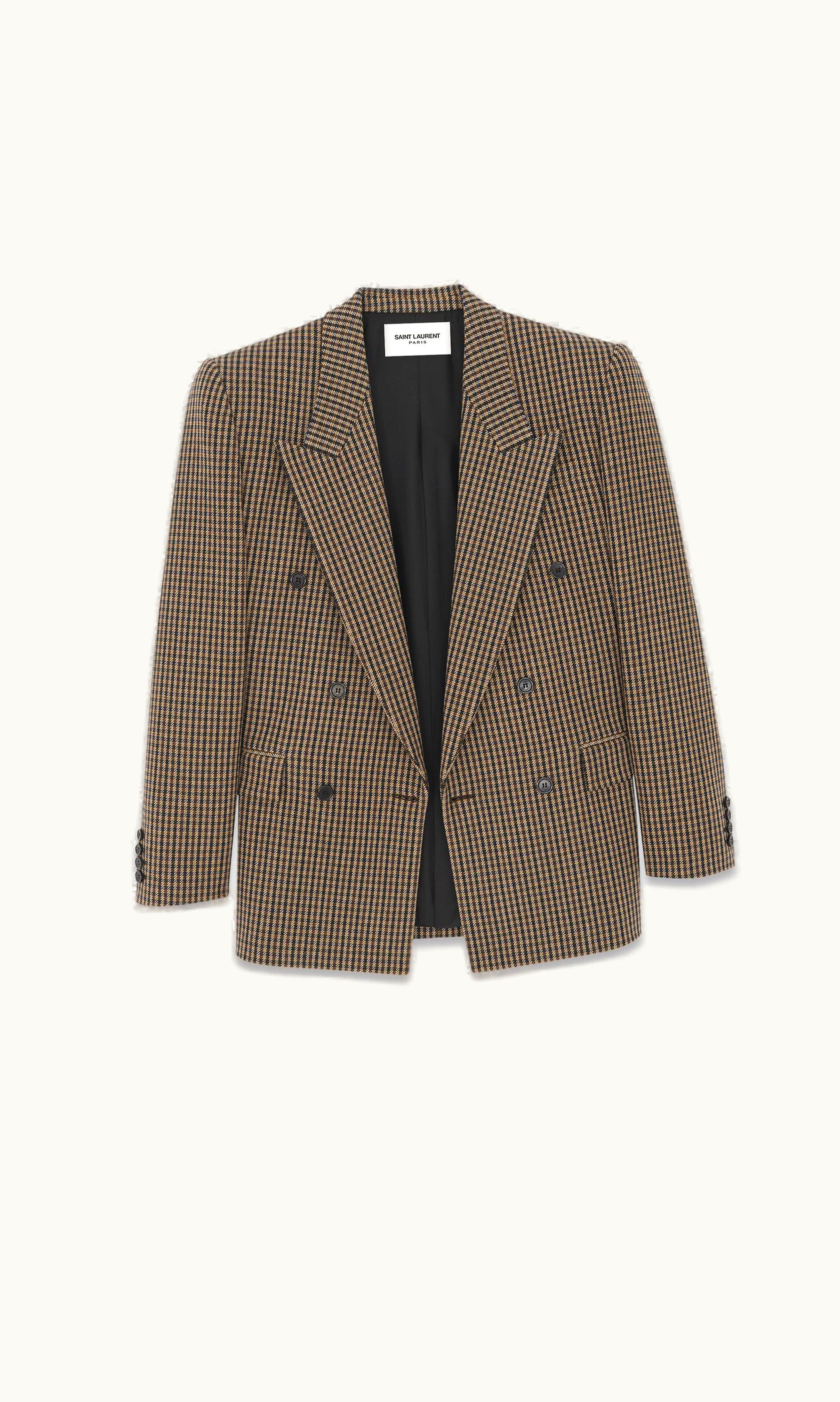 Saint Laurent Saint Laurent Oversized Jacket In Vichy Wool Brown, Beige And Black