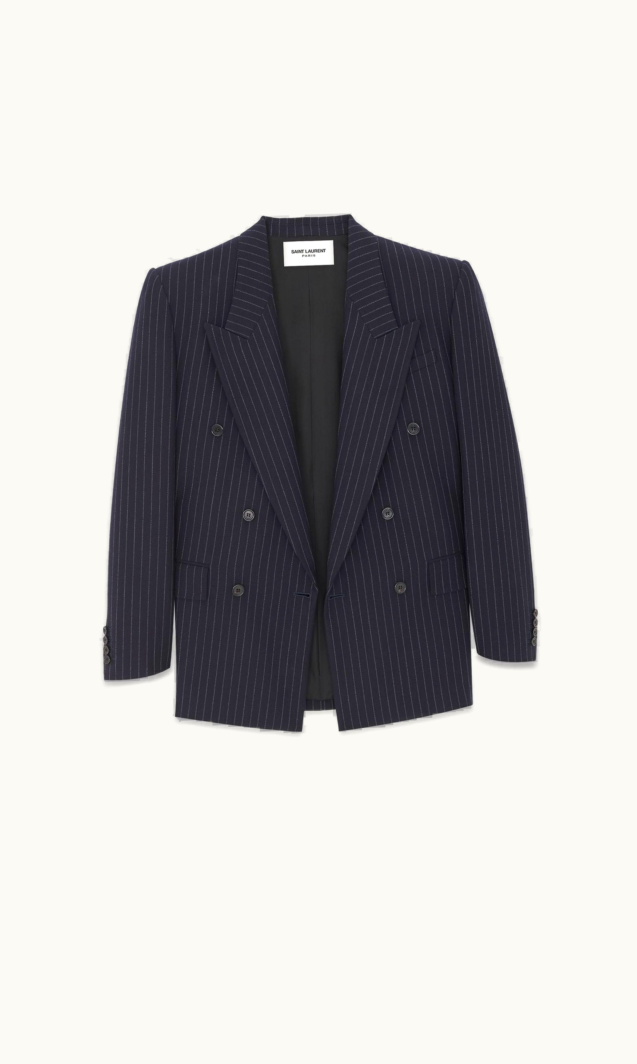 Saint Laurent Saint Laurent Oversized Jacket In Flannel Marine Craie
