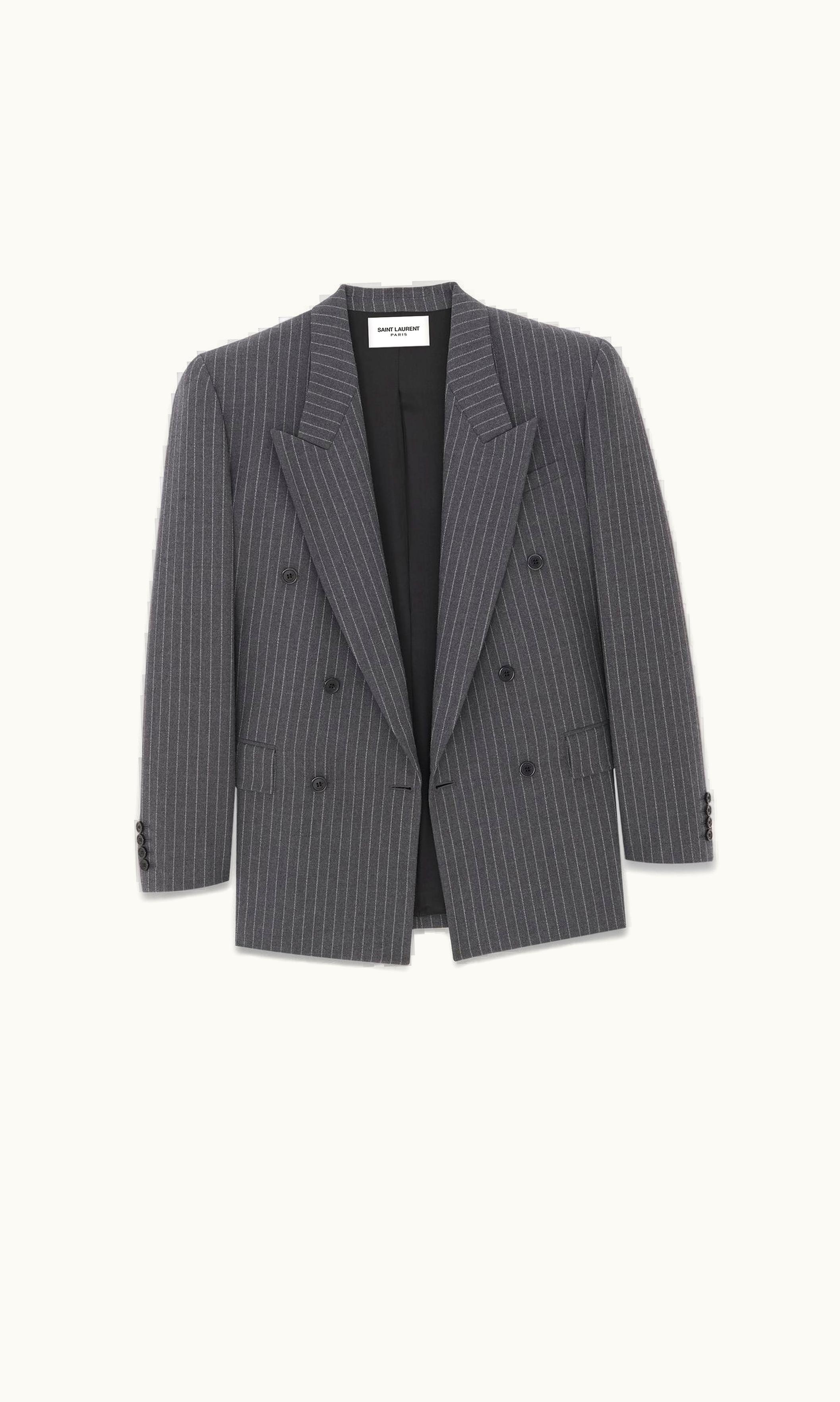 Saint Laurent Saint Laurent Oversized Jacket In Striped Wool Flannel Anthracite Craie