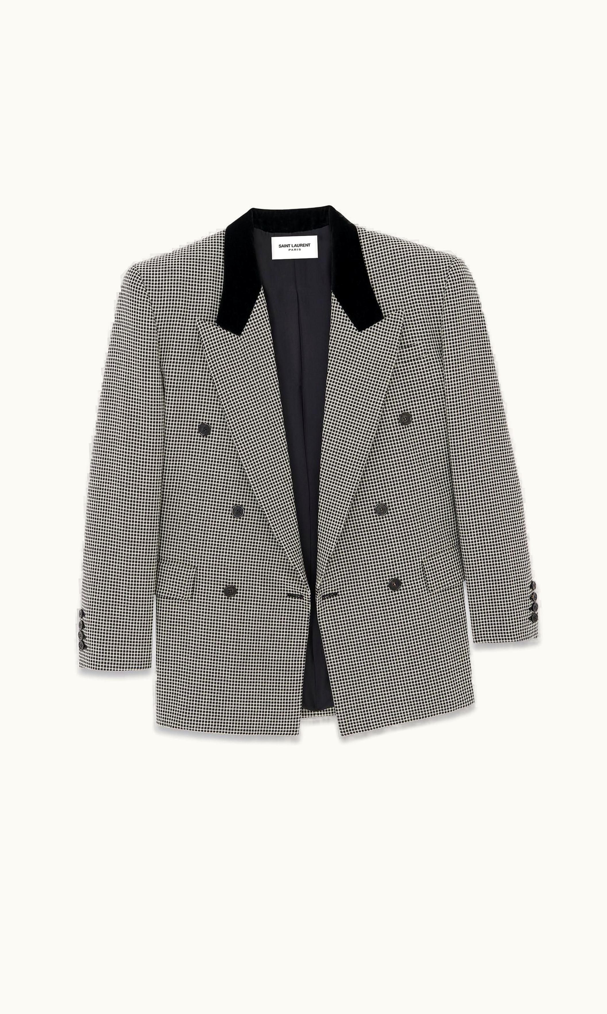 Saint Laurent Saint Laurent Oversized Chesterfield Jacket In Check Wool Noir Craie