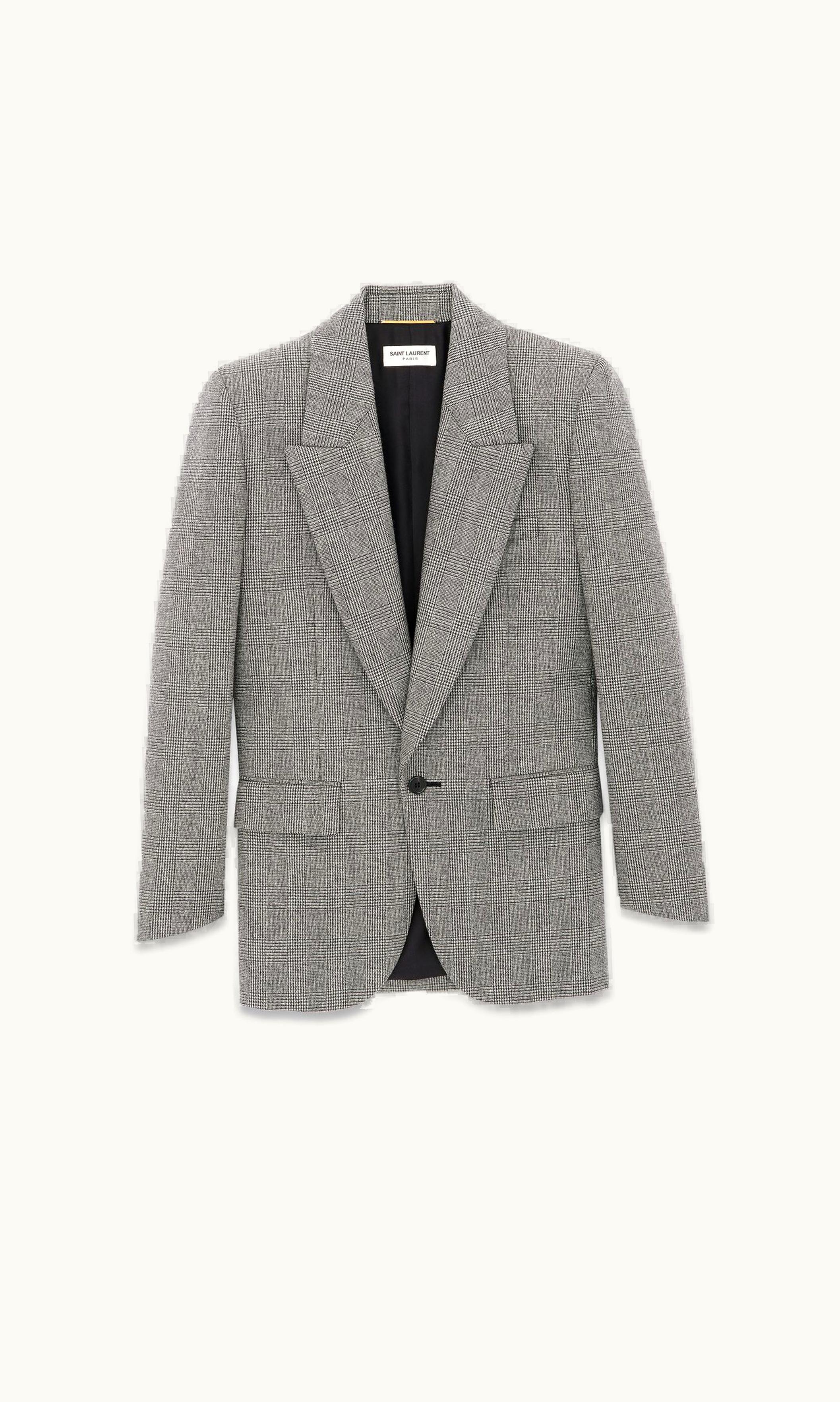 Saint Laurent Saint Laurent Jacket In Prince Of Wales Flannel Noir Craie