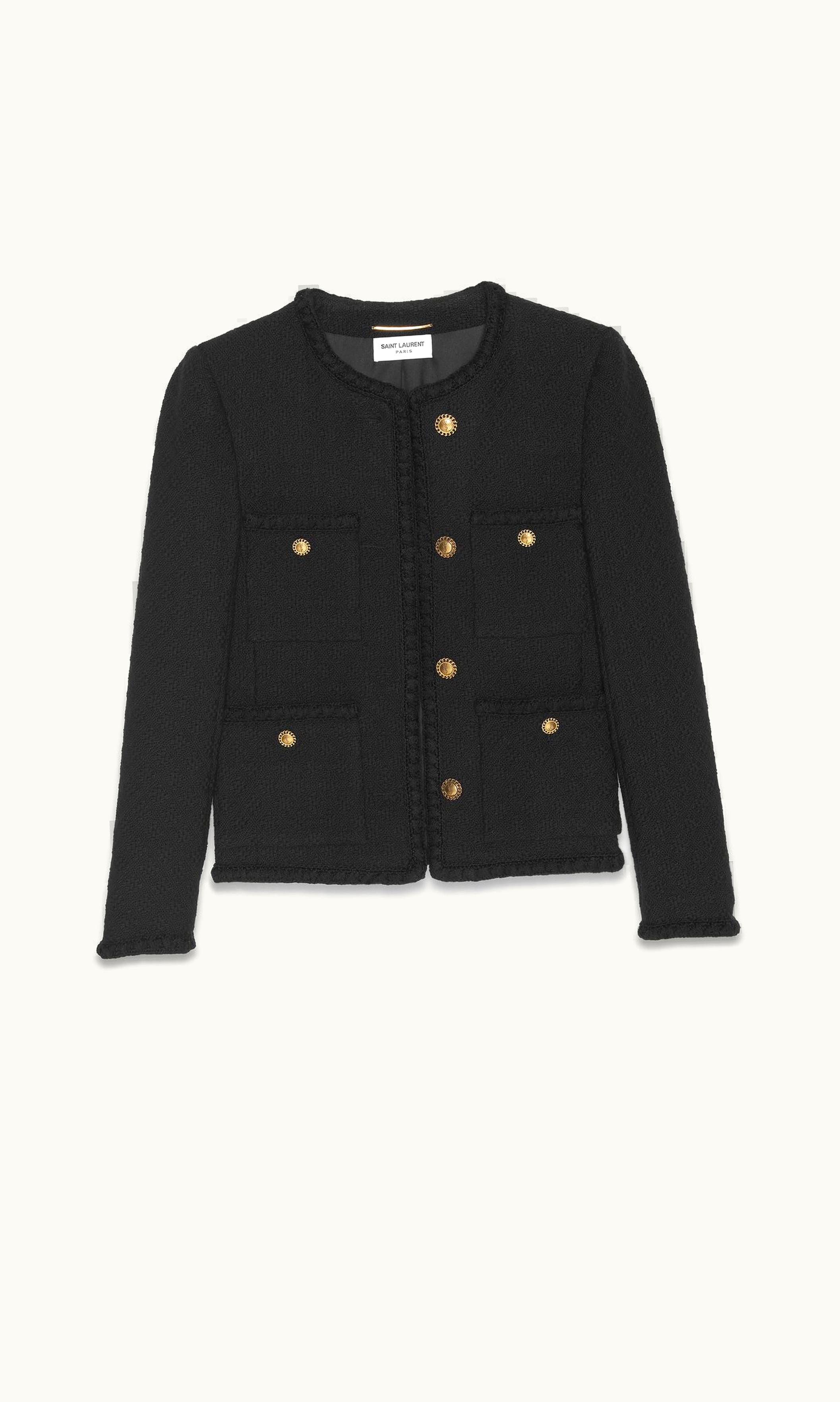 Saint Laurent Saint Laurent Short Jacket In Diamond-Embossed Tweed Black