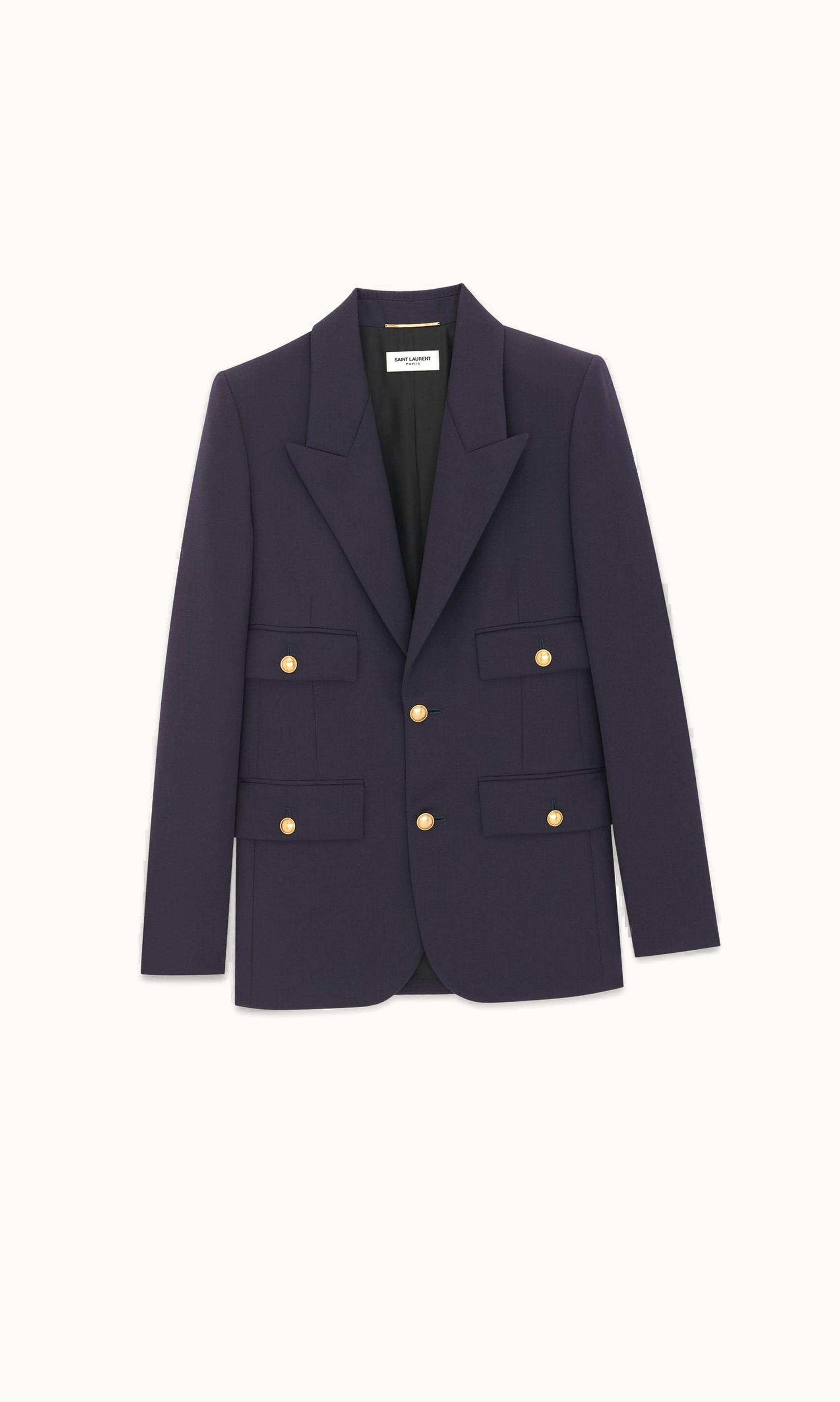 Saint Laurent Saint Laurent Jacket In Grain De Poudre Marine Fonce