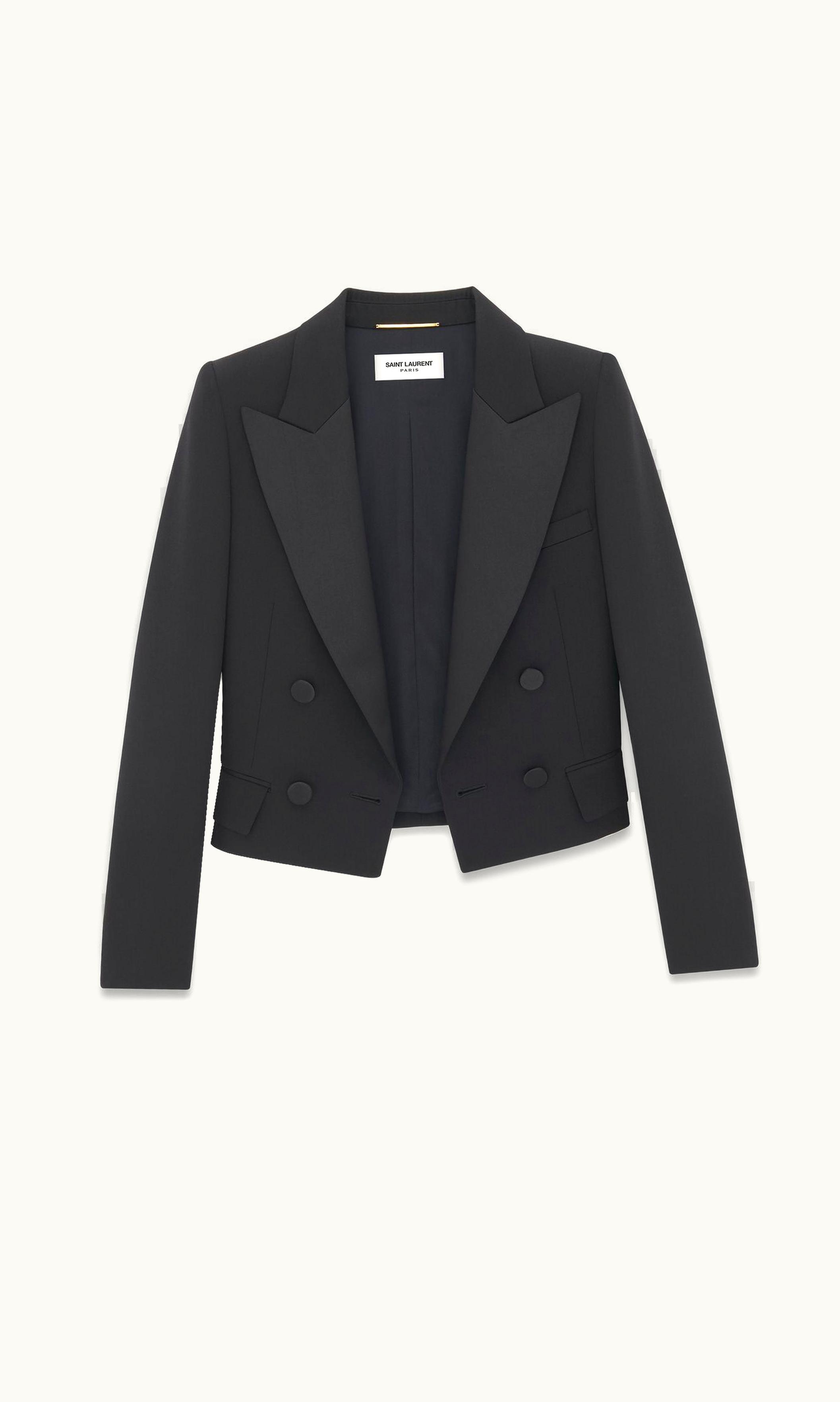 Saint Laurent Saint Laurent Cropped Tuxedo Jacket In Grain De Poudre Black