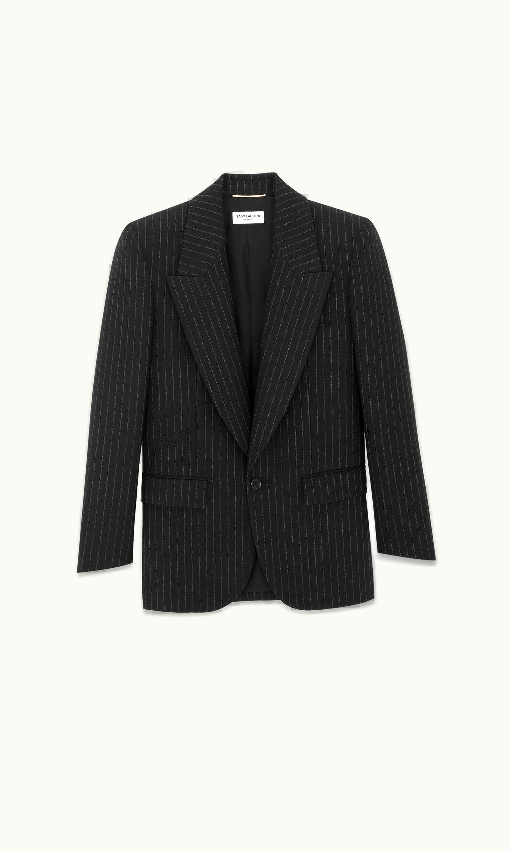 Saint Laurent Saint Laurent Jacket In Rive Gauche Striped Flannel Black And White