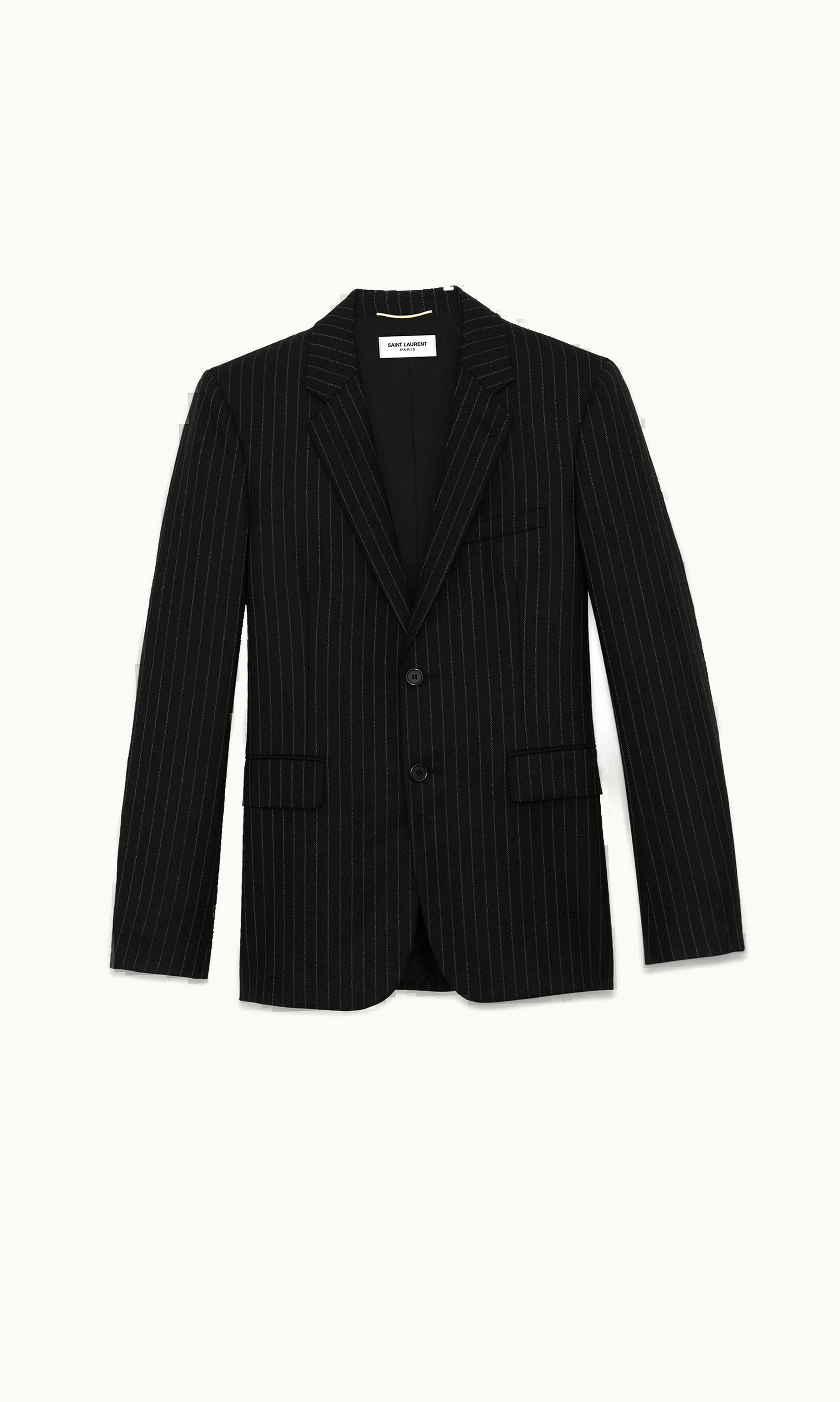 Saint Laurent Saint Laurent Jacket In Rive Gauche Striped Flannel Black And White BLACK AND WHITE