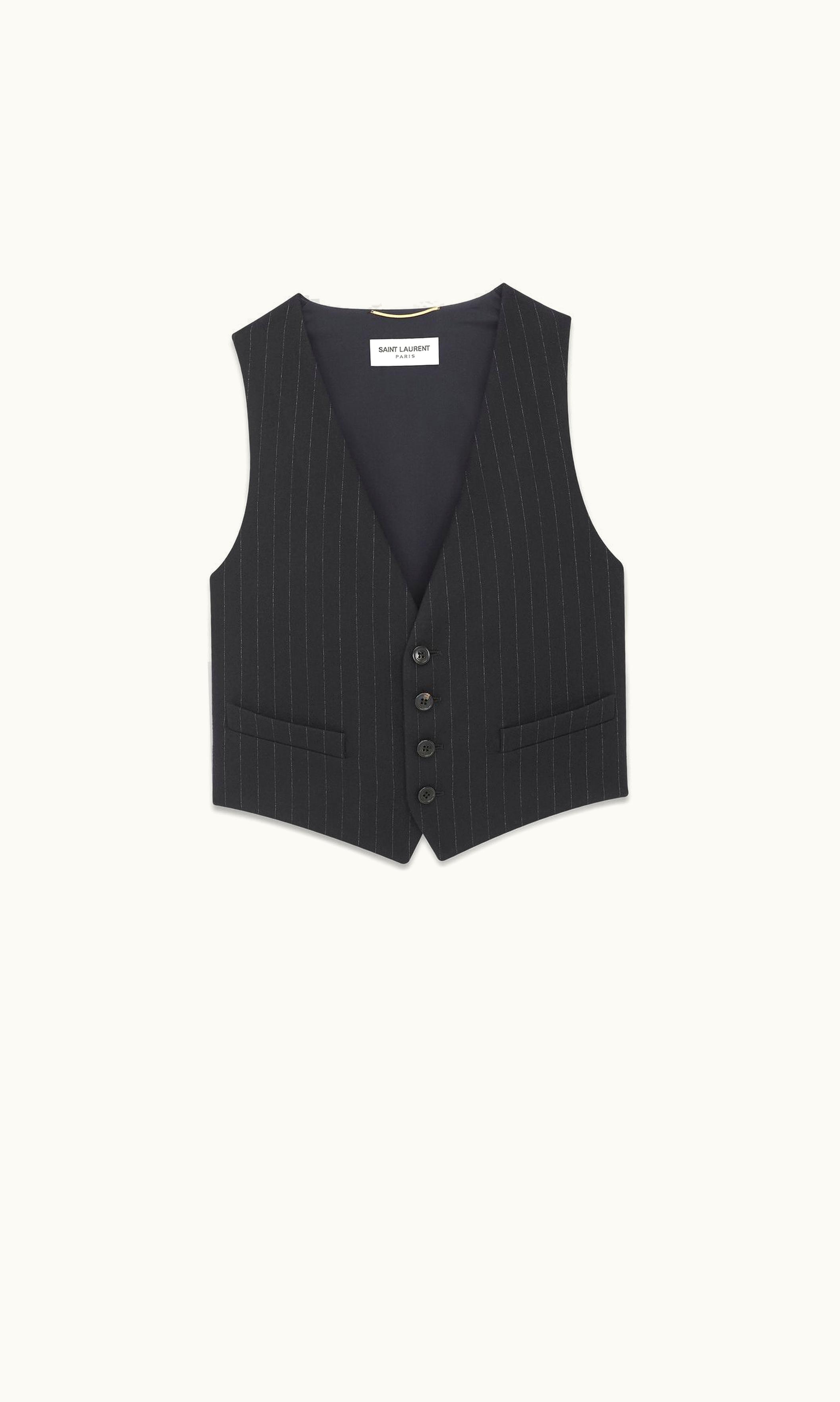 Saint Laurent Saint Laurent Vest In Striped Wool Noir Craie