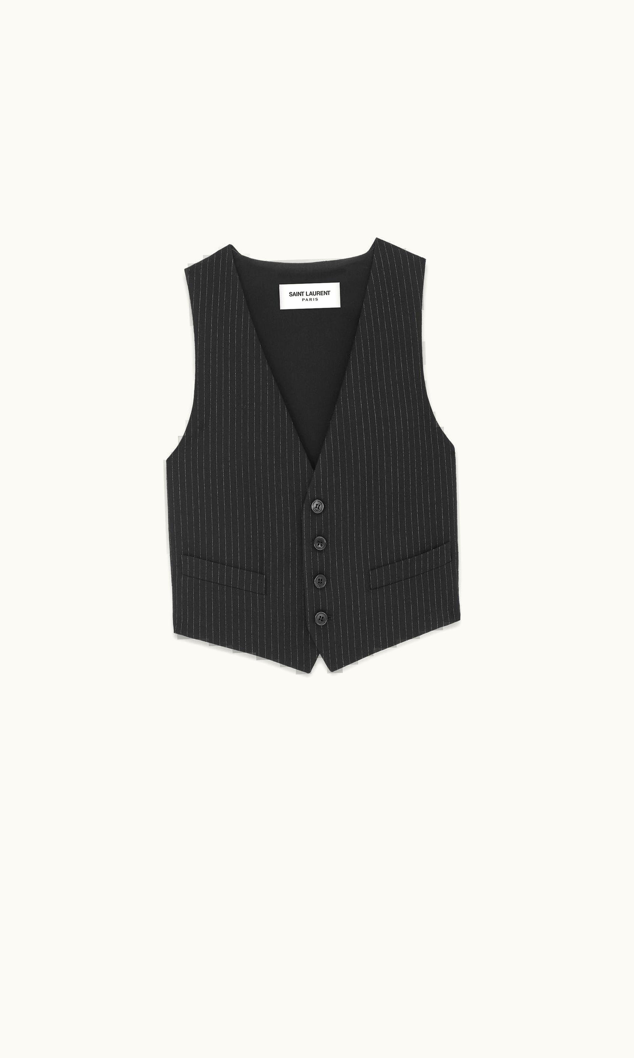 Saint Laurent Saint Laurent Vest In Striped Wool Flannel Noir Craie